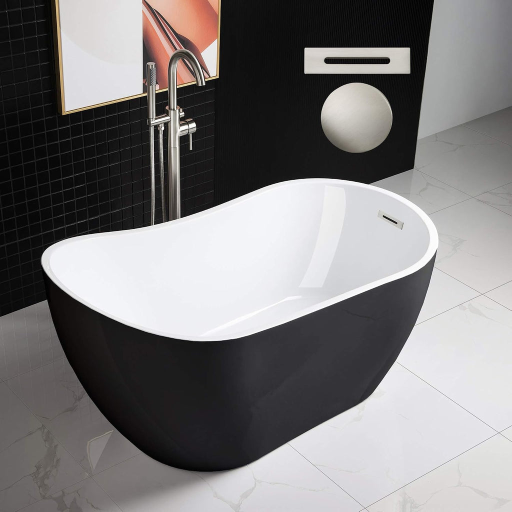WOODBRIDGE 54' Acrylic Freestanding Bathtub Contemporary Soaking Tub with Brushed Nickel Overflow and Drain BTA1807,Black