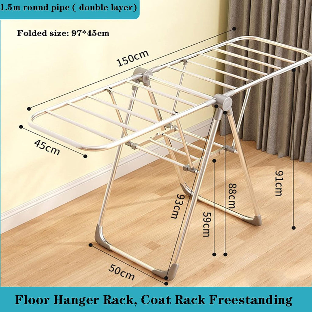 Coat Hanger, Floor Hanger, Drying Rack Clothing Foldable Small, Collapsible Garment Racks for Hanging Clothes, for for Bed Linen, Clothing, Socks, Scarves (150cm)