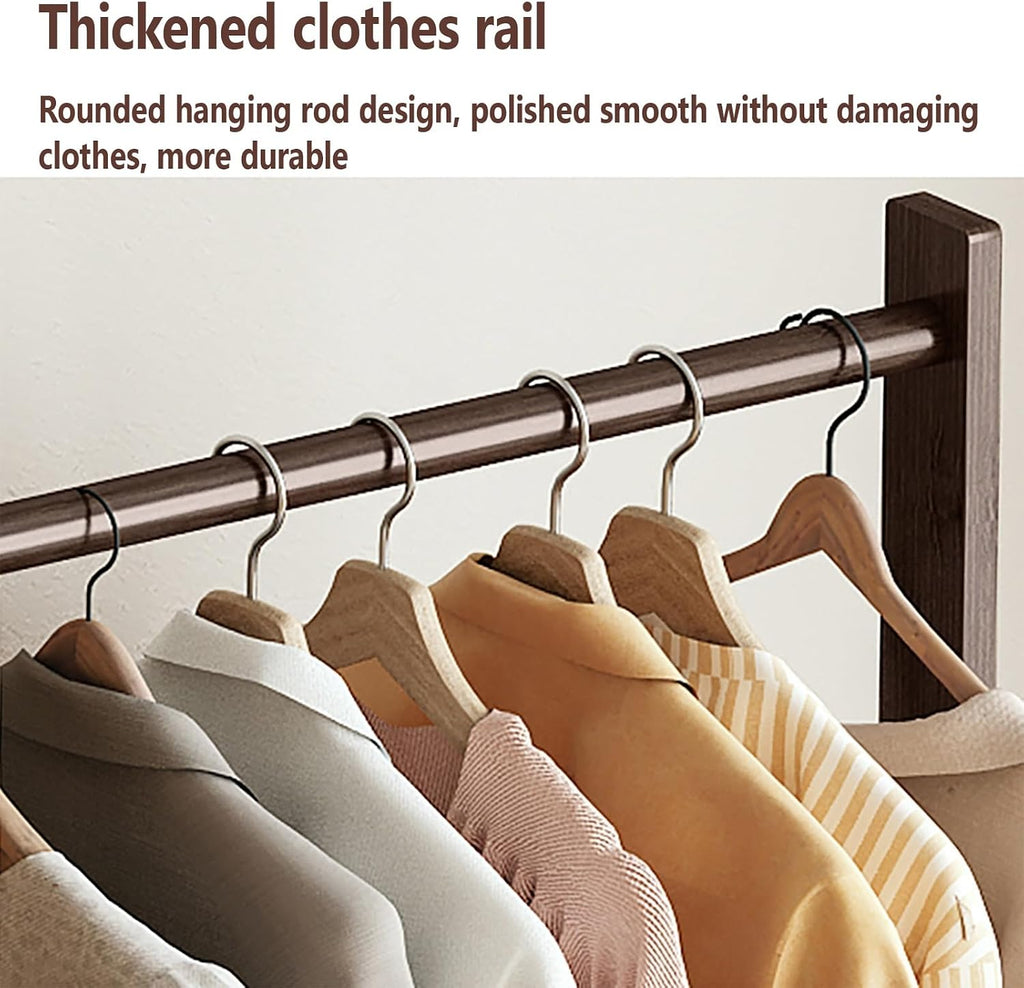 Heavy Duty Clothes Rack With 2 Shelves,solid Wood Garment Racks With Wheels,Clothing Rack For Hanging Clothes,Rolling Hanger Racks For Bedroom(Walnut,66cm/26in)