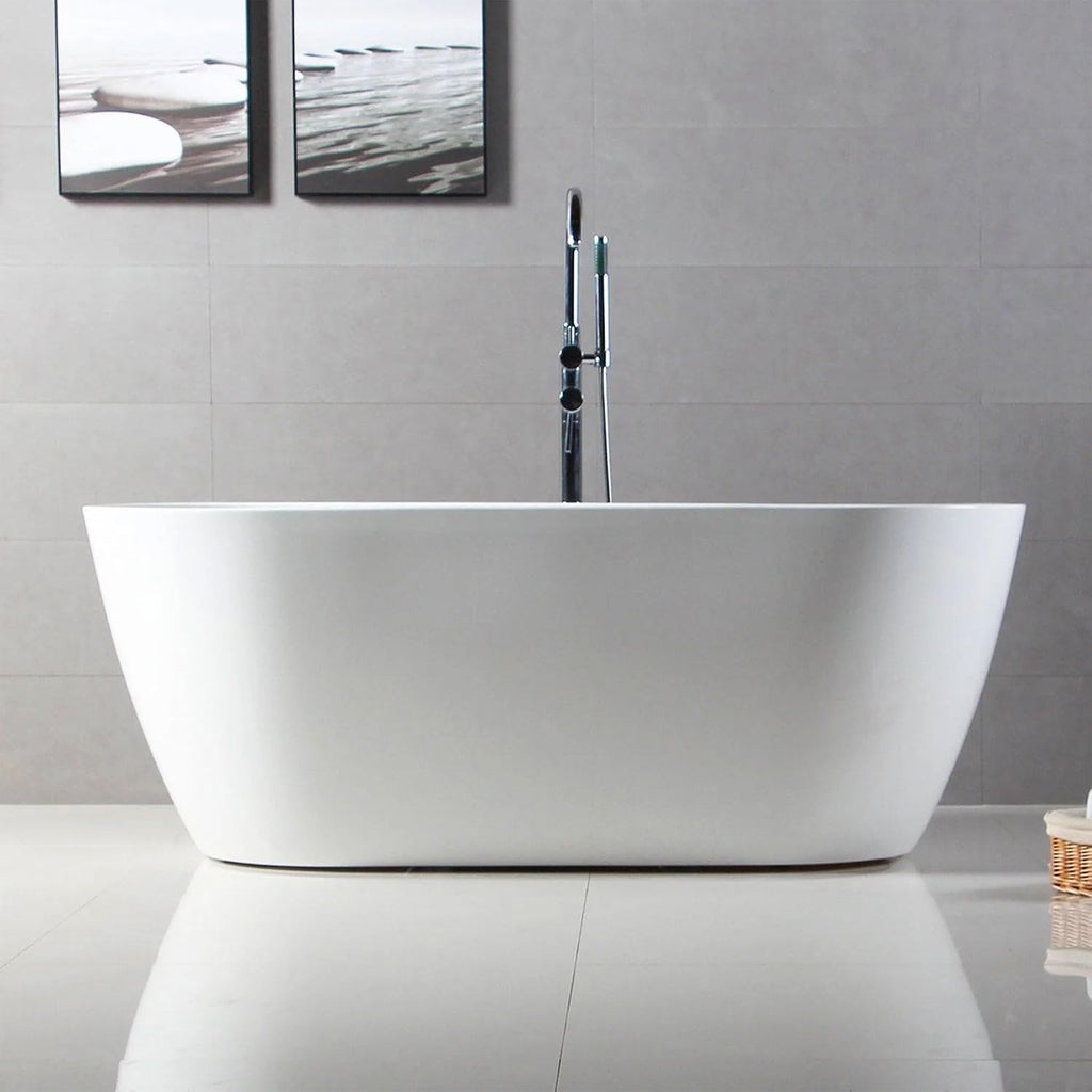FerdY Bali 59' Acrylic Freestanding Bathtub, Gracefully Shaped Freestanding Soaking Bathtub, Toe-Tap Chrome Drain and Classic Slotted Overflow Included, Glossy White, cUPC Certified