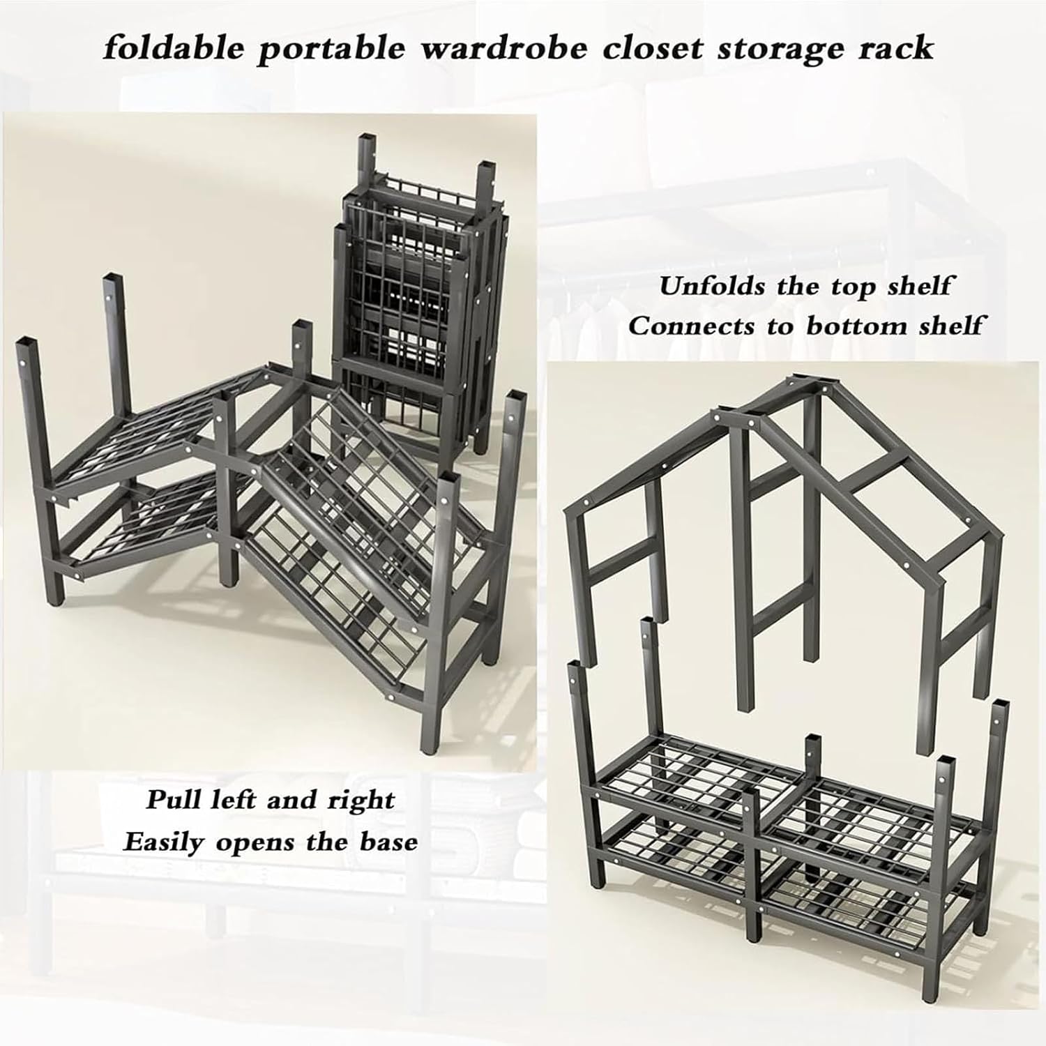 Metal Mobile Clothes Drying Rack - Fabric Wardrobe Closet, With Cover And Wheels Collapsible Clothes Rack, Heavy Duty Portable Wardrobe Closet, For Hanging Clothes Coat Storage Organizer(Size:180*52*1
