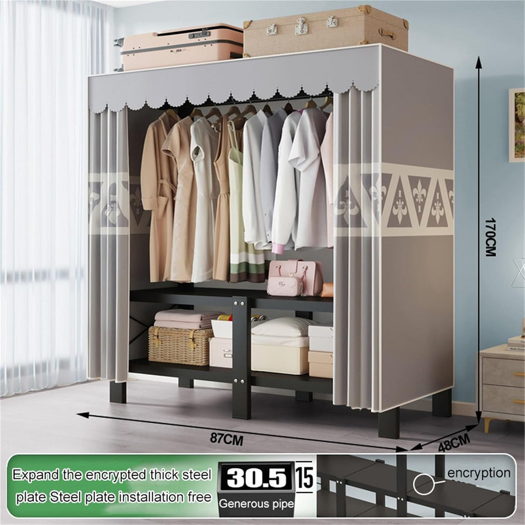 Portable Closet Rack Heavy-Duty Foldable Garment Racks,Wardrobe Closet,1200lbs Enclosed Wardrobe Closet For Hanging Clothes Storaging(87X48X170CM)