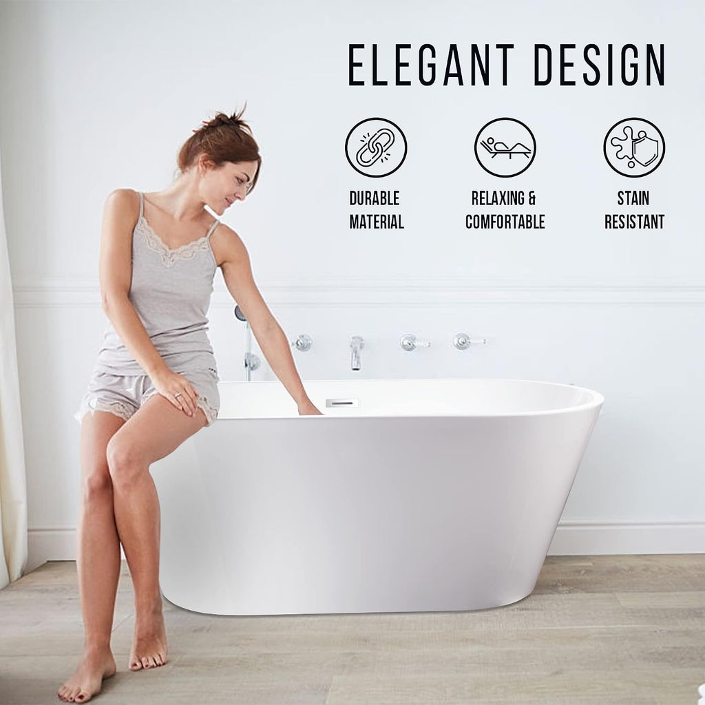Vanity Art 54' X 29' Non-Slip Acrylic Freestanding Bathtub | Contemporary Design Soaking Tub with Overflow and Pop-up Drain, UPC Certified VA6815-NXSW-ORB