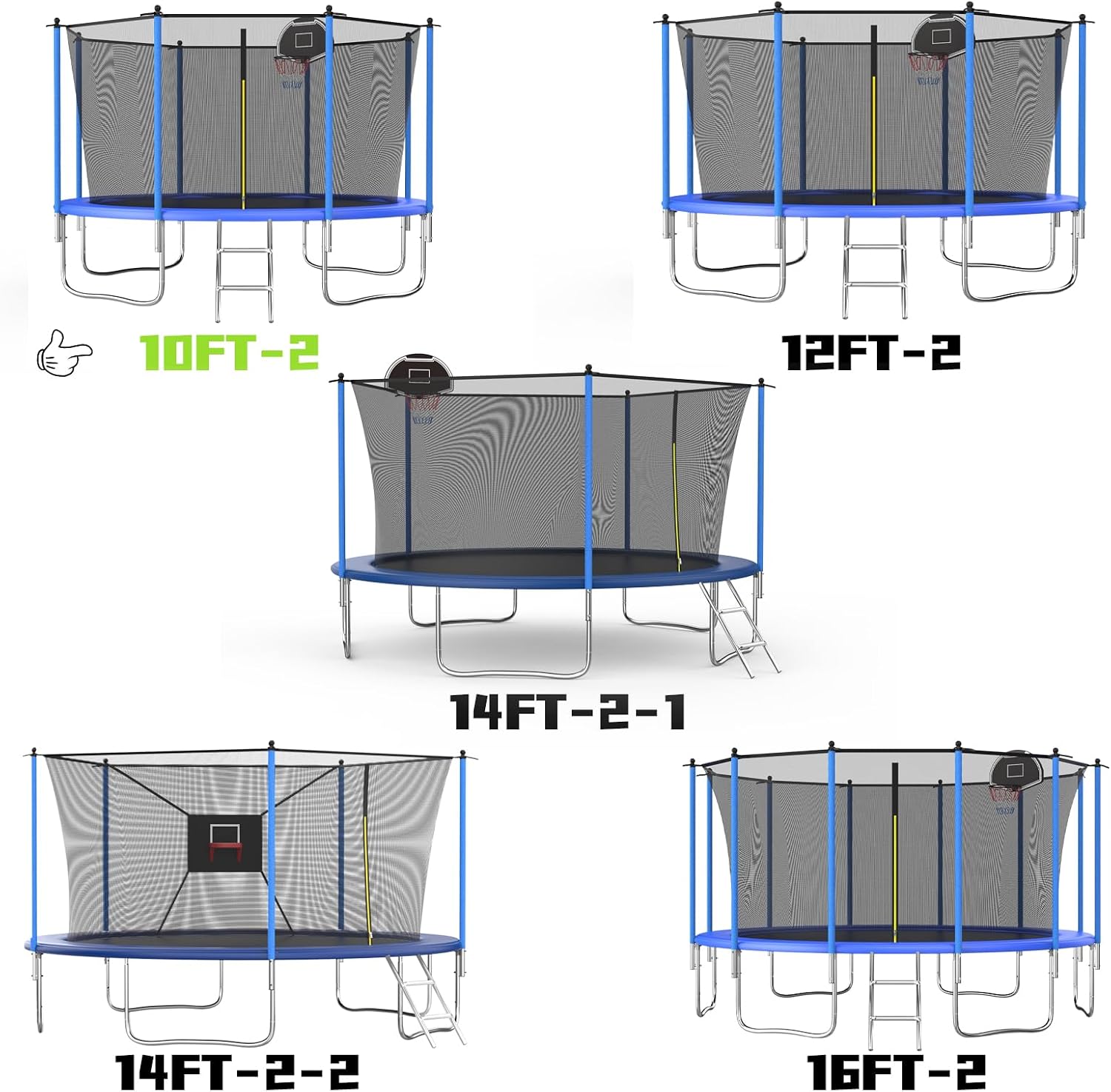 Tranpoline 10FT 12FT 14FT 16FT Tranpoline for Kids with Safety Enclosure Net Recreational Tranpoline for Adults ASTM Approval Backyard Outdoor Tranpoline with Basketball Hoop