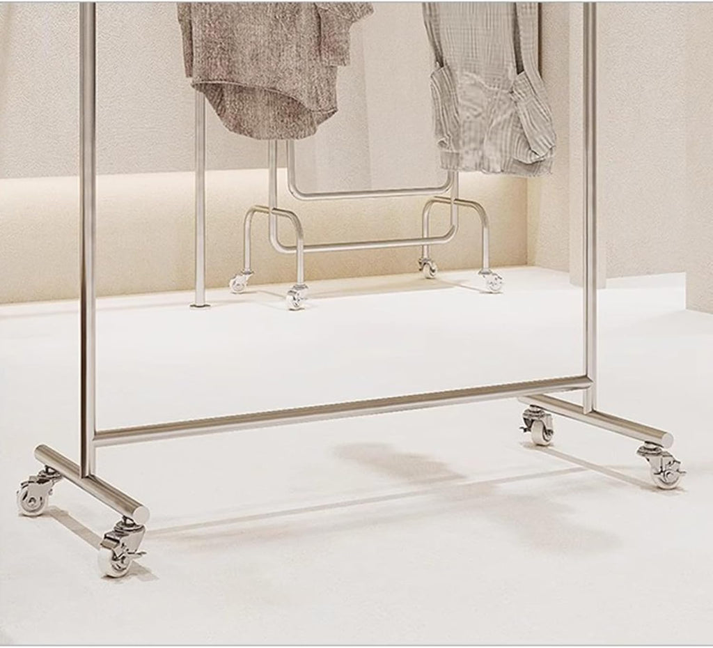 Heavy duty Garment rack Commercial Heavy Duty Clothes Rack With Wheels, Standing Rolling Clothing Rack For Hanging Clothes, Silver Stainless Steel Clothes Rail For Bedroom, Load 280 LBS ( 120X40X160C