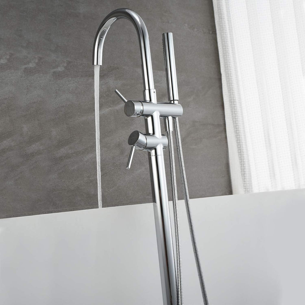Freestanding Bathtub Faucet Tub Filler Faucets Chrome Floor Mounted Brass Bathroom Faucets with Handheld Shower
