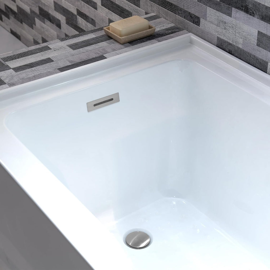 WOODBRIDGE 60' Acrylic Rectangular Alcove Soaking Bathtub in White with Left Drain, Chrome pop-UP Drain Included BA6030L