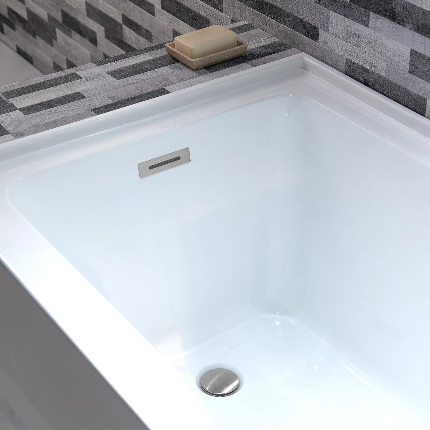 WOODBRIDGE 60' Acrylic Rectangular Alcove Soaking Bathtub in White with Left Drain, Chrome pop-UP Drain Included BA6030L