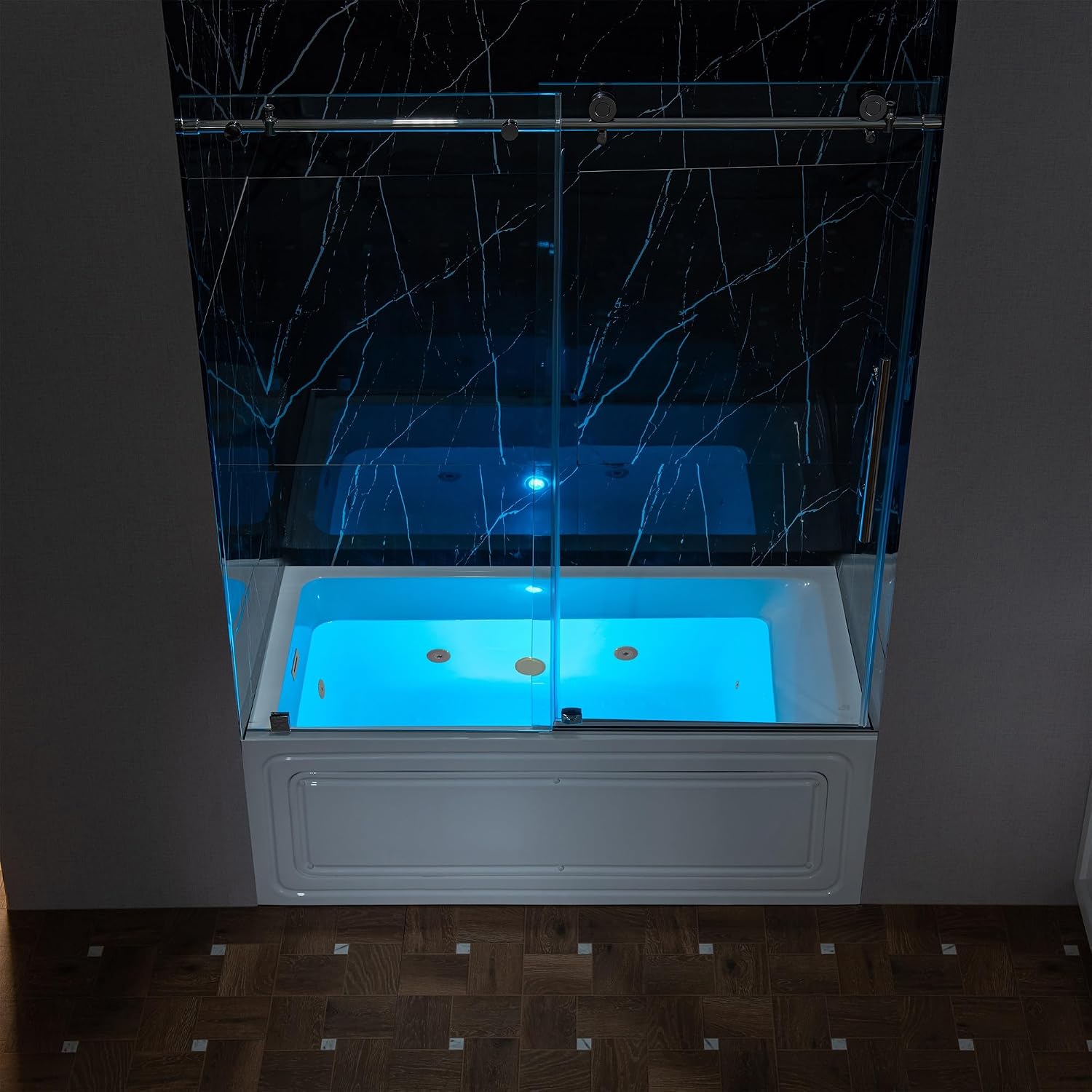 WOODBRIDGE 60' x 30' Alcove Acrylic Rectangular Whirlpool Heated Jetted Tub in White with Left Drain, Brushed Gold Finish Trim and Drain Kit Included, BS428-L-BG03
