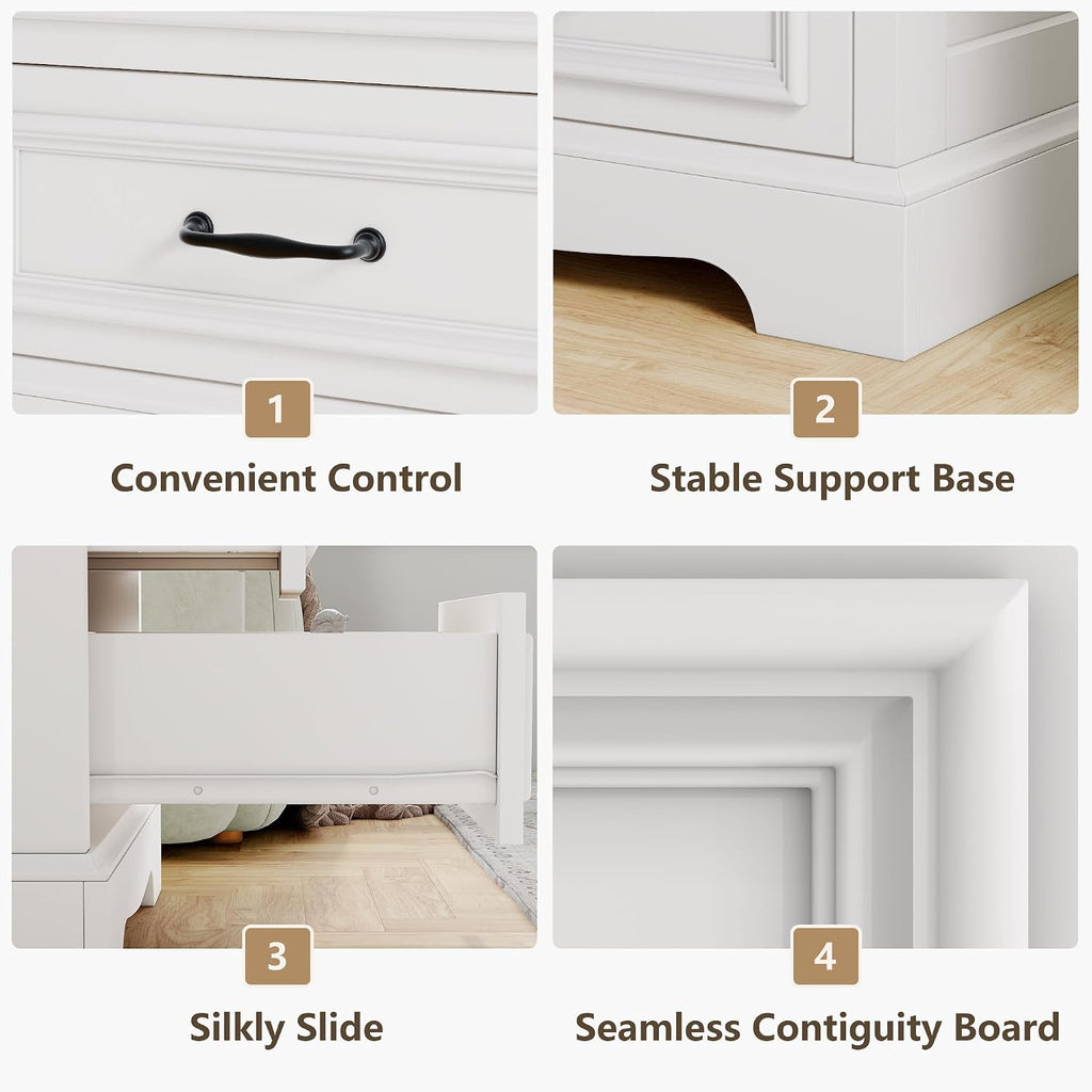 Whalefall Farmhouse 2 Drawers Dresser with Charging Station, White Nightstand Bedside for Bedroom, Wood Small End Table for Living Room Dresser Chest of Drawers for Hallway Closet Dorm (1, White)