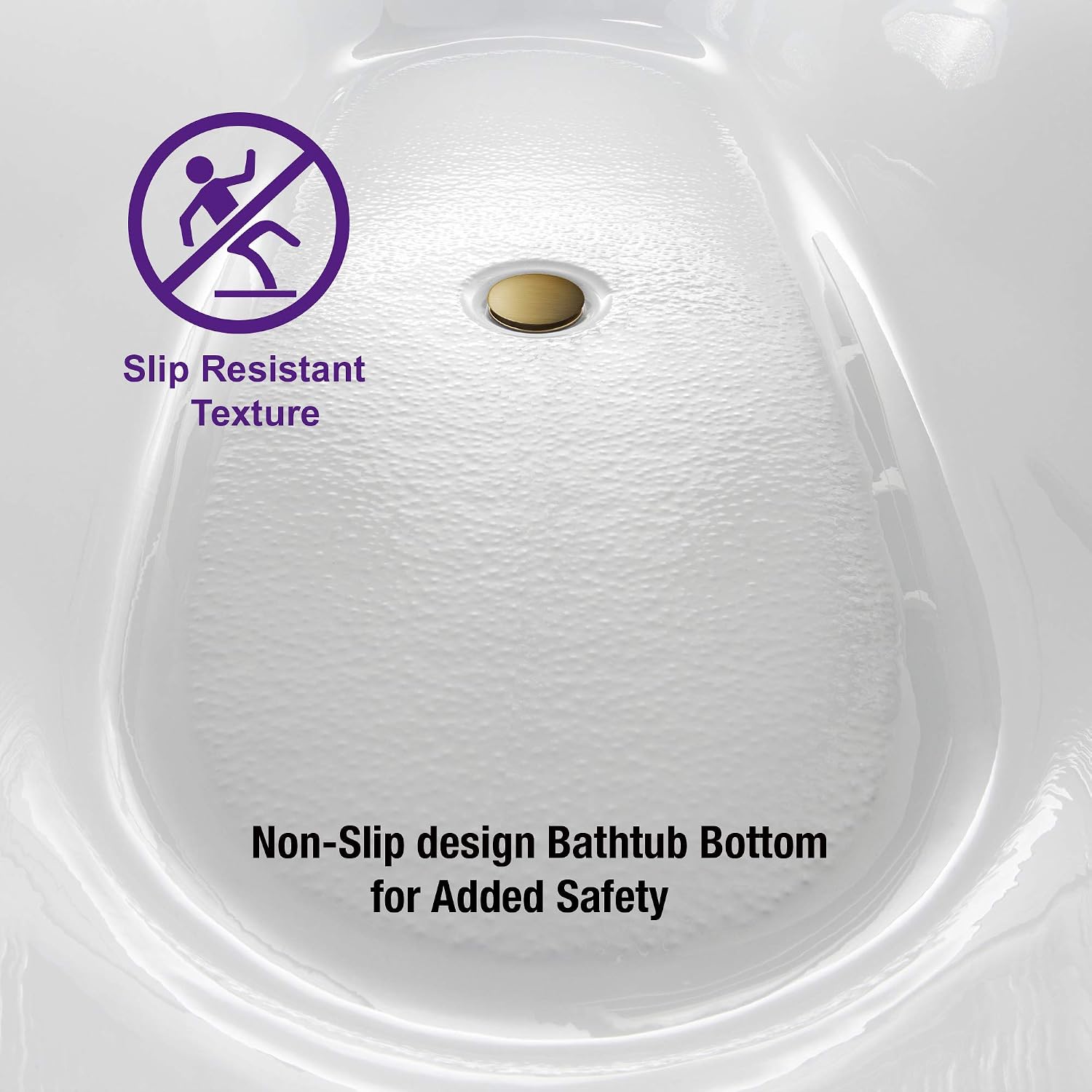 WOODBRIDGE 59'Freestanding White Acylic Soaking Bathtub with Brushed Gold Drain and Overflow,BTA1518 -BG-Drain &O