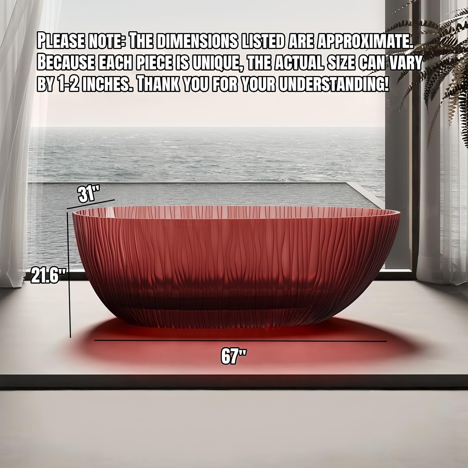 67' Edeyeu Freestanding Bathtub - Shaped Solid Surface Bathtub With Ripple Lines, Extra Deep Soaking Tub, Free Standing Stand Alone Tub With Heat Retention For Modern Bathroom Spa Desig Green A