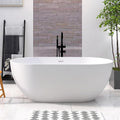 59 Inch Freestanding Bathtub Oval Shaped Solid Surface Resin Stone soaker Freestanding Tubs Matte White Soaking Tub with Overflow and Pop-up Drain (white)307-1500