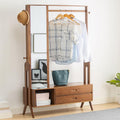 Bamboo Garment Rack with Mirror, Freestanding Wooden Closet Organizers with 2 Storage Drawers&Hooks, Vintage Coat Rack, Open Wardrobe for Entryway Bedroom Living Room