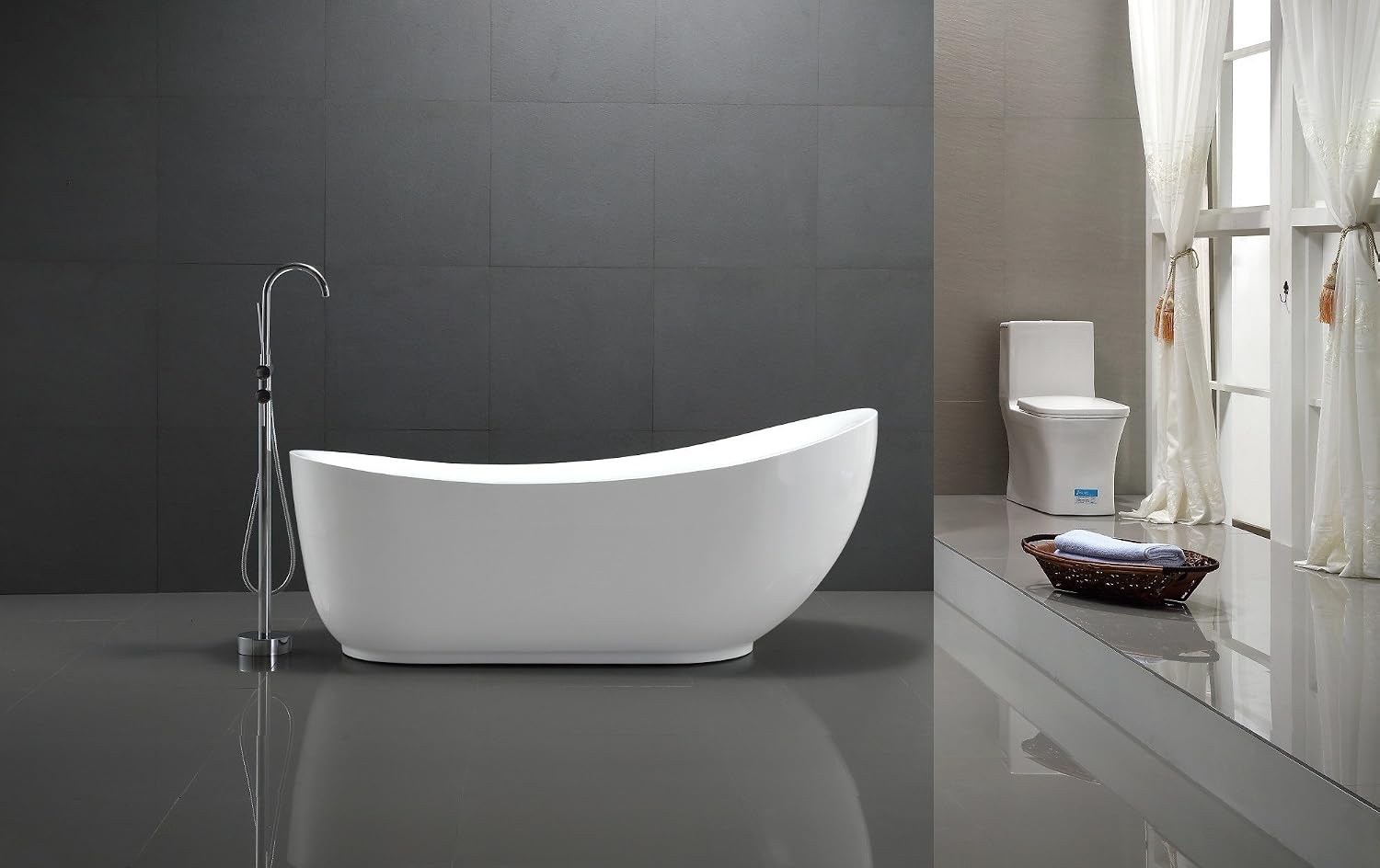 ANZZI Freestanding Bathtub 71 In Acrylic Flat Bottom Soaking Tub Glossy White Talyah Series One Piece Contemporary Design Center Drain High Gloss Finish Deep Soak Comfort Bathroom Fixture | FT-AZ090
