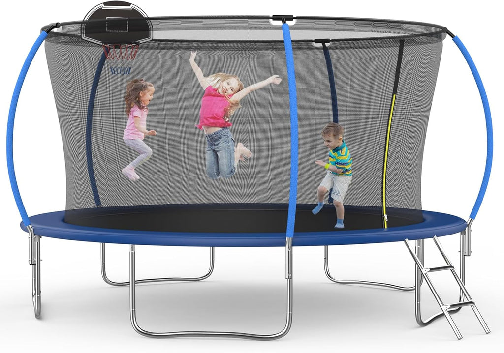 Tranpoline 10FT 12FT 14FT 16FT Tranpoline for Kids with Safety Enclosure Net Recreational Tranpoline for Adults ASTM Approval Backyard Outdoor Tranpoline with Basketball Hoop