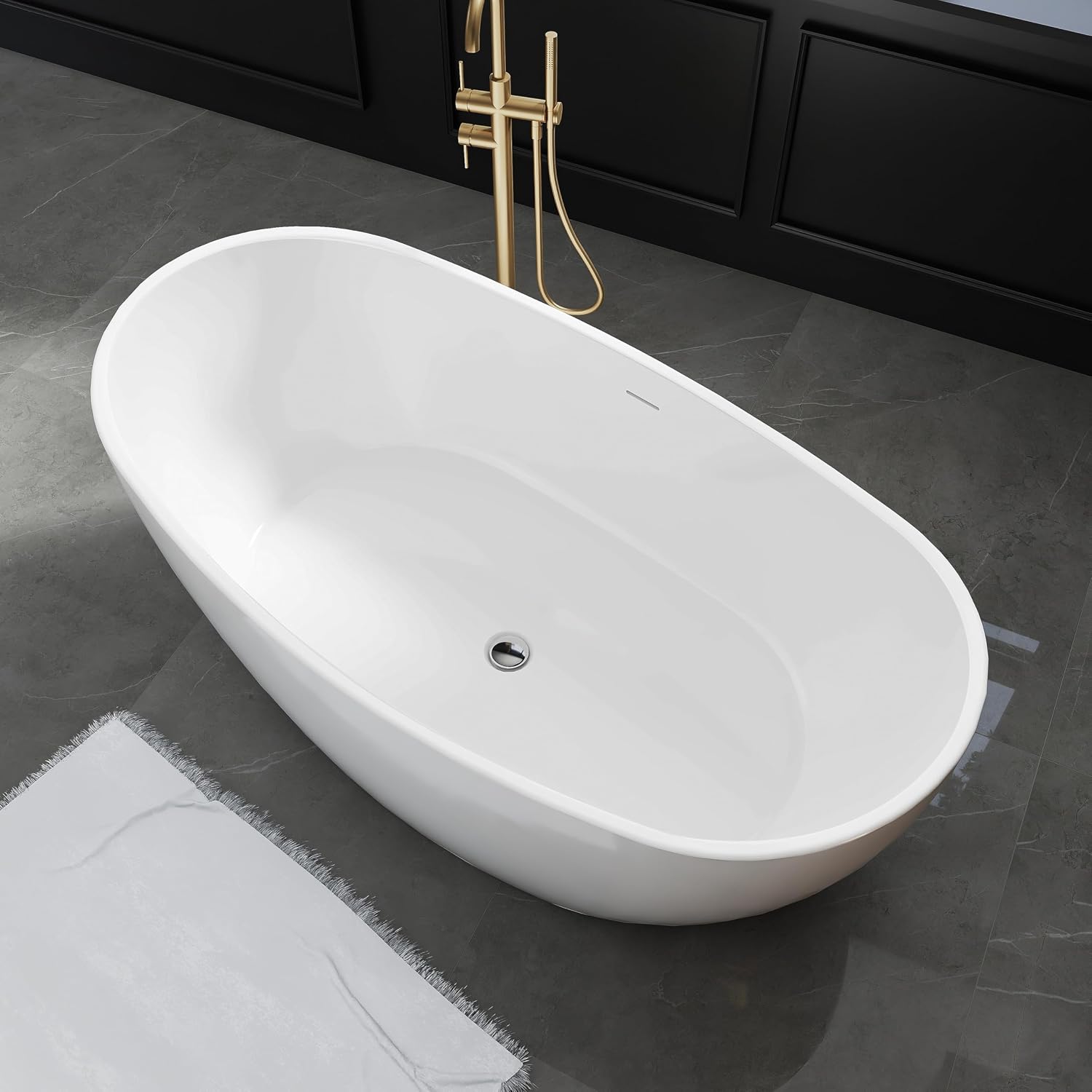 60' Acrylic Free Standing Tub, Freestanding Bathtub, Stand Alone Tub, Soaking Tubs for Bathroom, Integrated Overflow and Drain, cUPC Certified, Gloss White