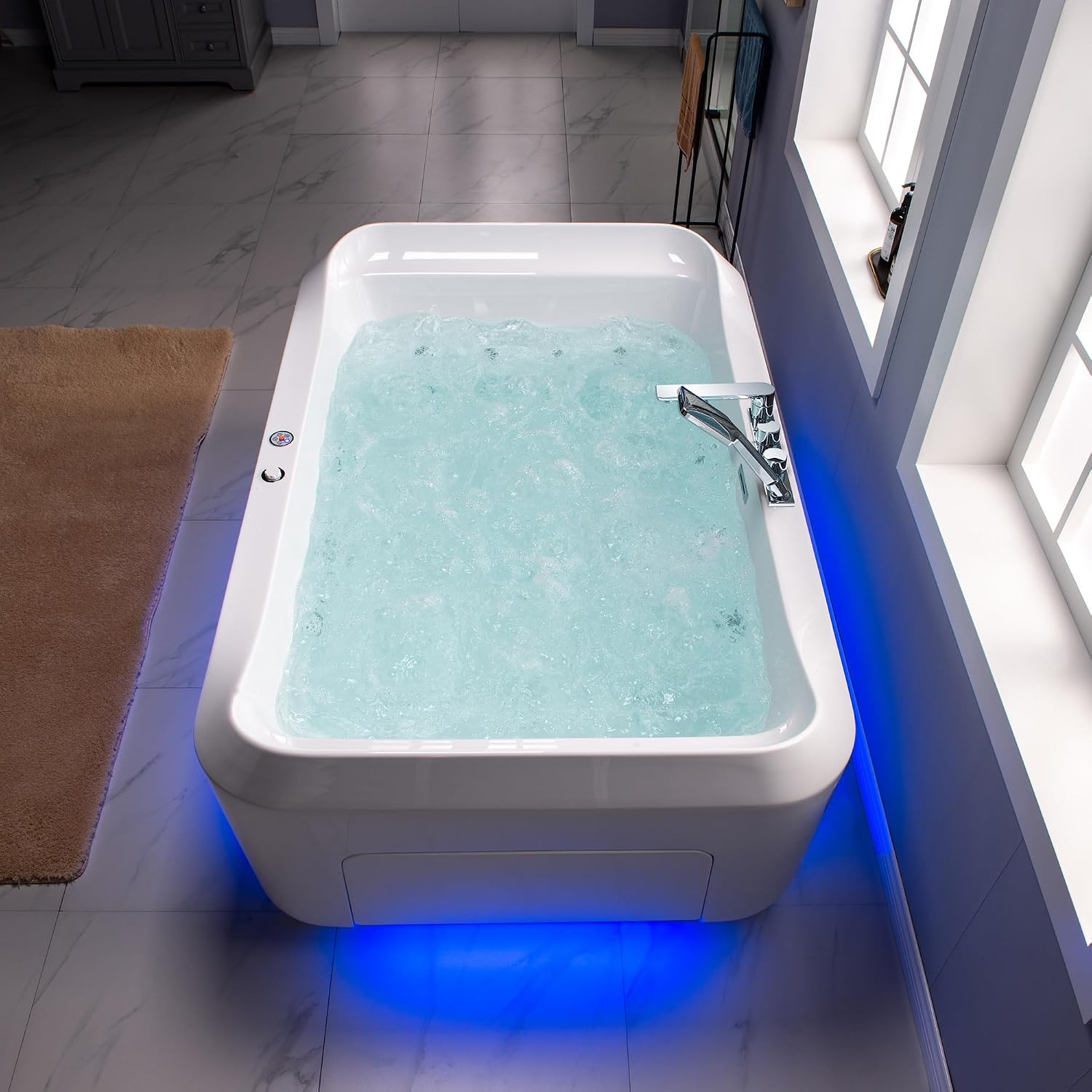 WOODBRIDGE 70-7/8'L x 47-1/4'W 2 Person Freestanding Hydrotherapy Whirlpool and Air Bath Heated Soaking Combination Massage Tub with Adjustable Speed Air Blower and Display Control Panel, B0091