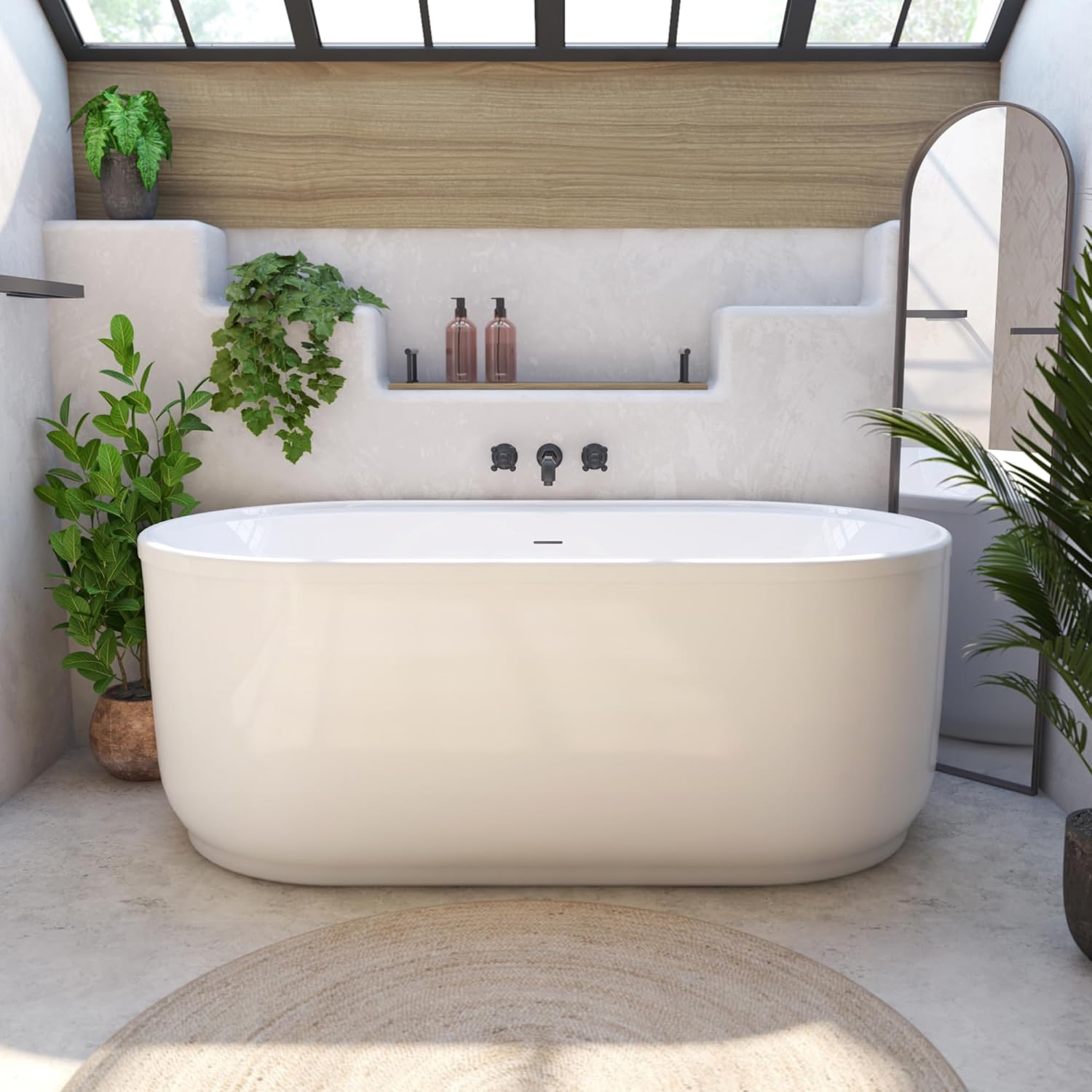 DreamLine Encore 60 1/4 inch L x 32 1/4 inch W x 23 1/8 inch H Freestanding Acrylic Bathtub with White Drain