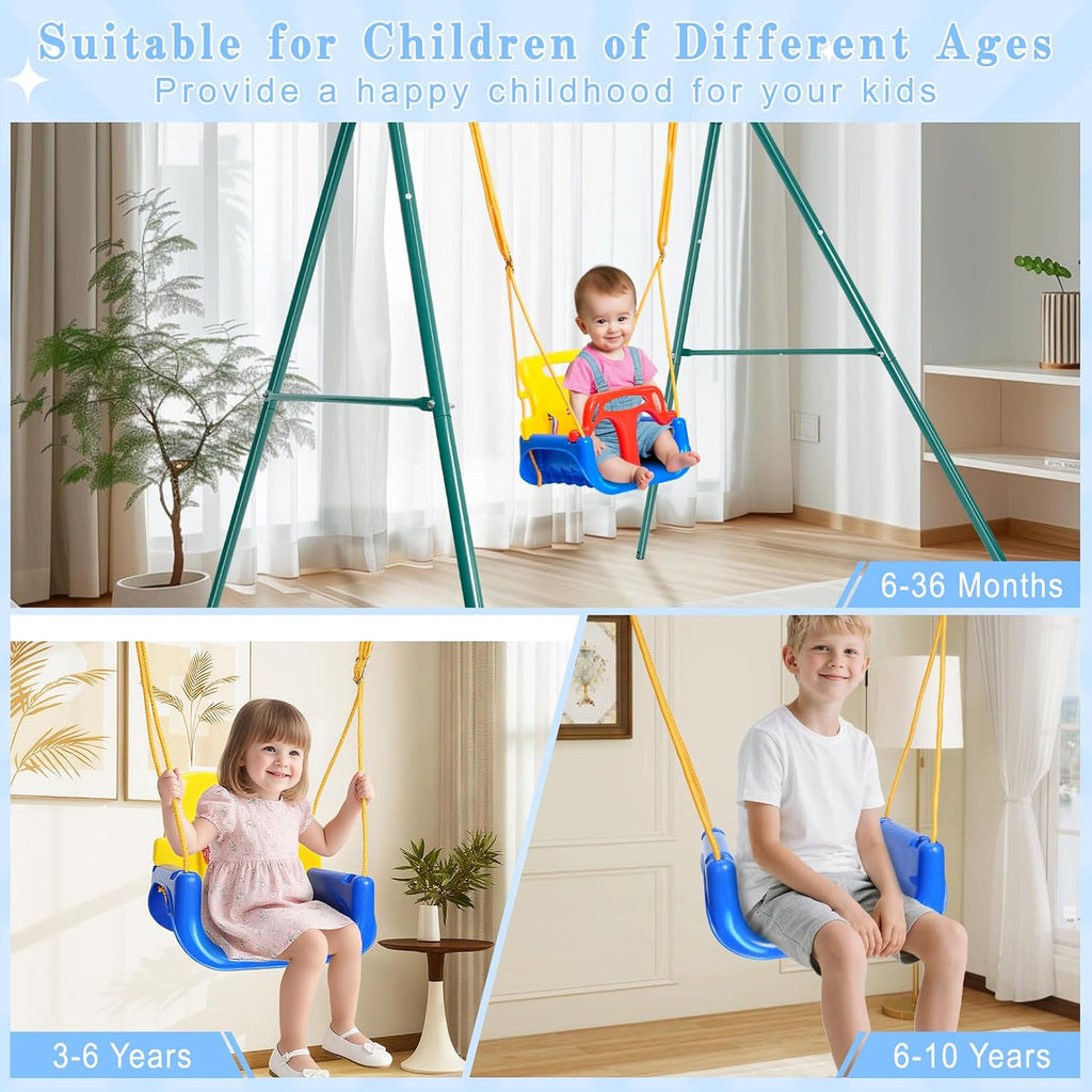 CYFIE Toddler Swing Set, 4-in-1 Kids Swing Sets for Backyard, Indoor/Outdoor Baby Swing with Heavy Duty Metal Stand, Suitable Gift for Aged 6 Months to 10 Years Old