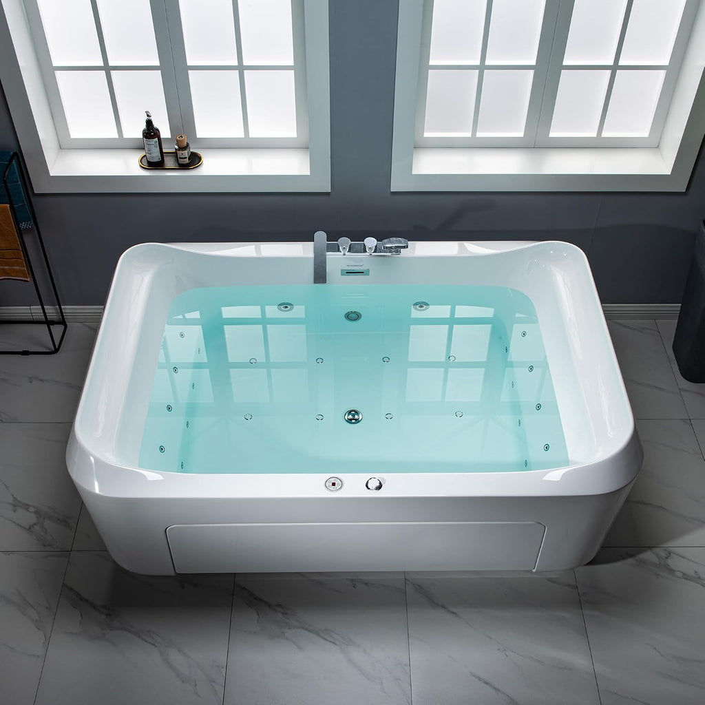 WOODBRIDGE 70-7/8'L x 47-1/4'W 2 Person Freestanding Hydrotherapy Whirlpool and Air Bath Heated Soaking Combination Massage Tub with Adjustable Speed Air Blower and Display Control Panel, B0091