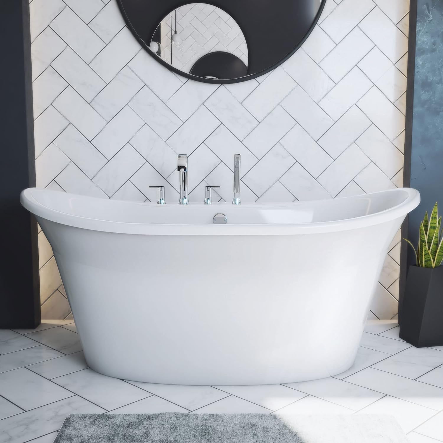DreamLine Montego 60 inch L x 27 inch H White Acrylic Freestanding Bathtub