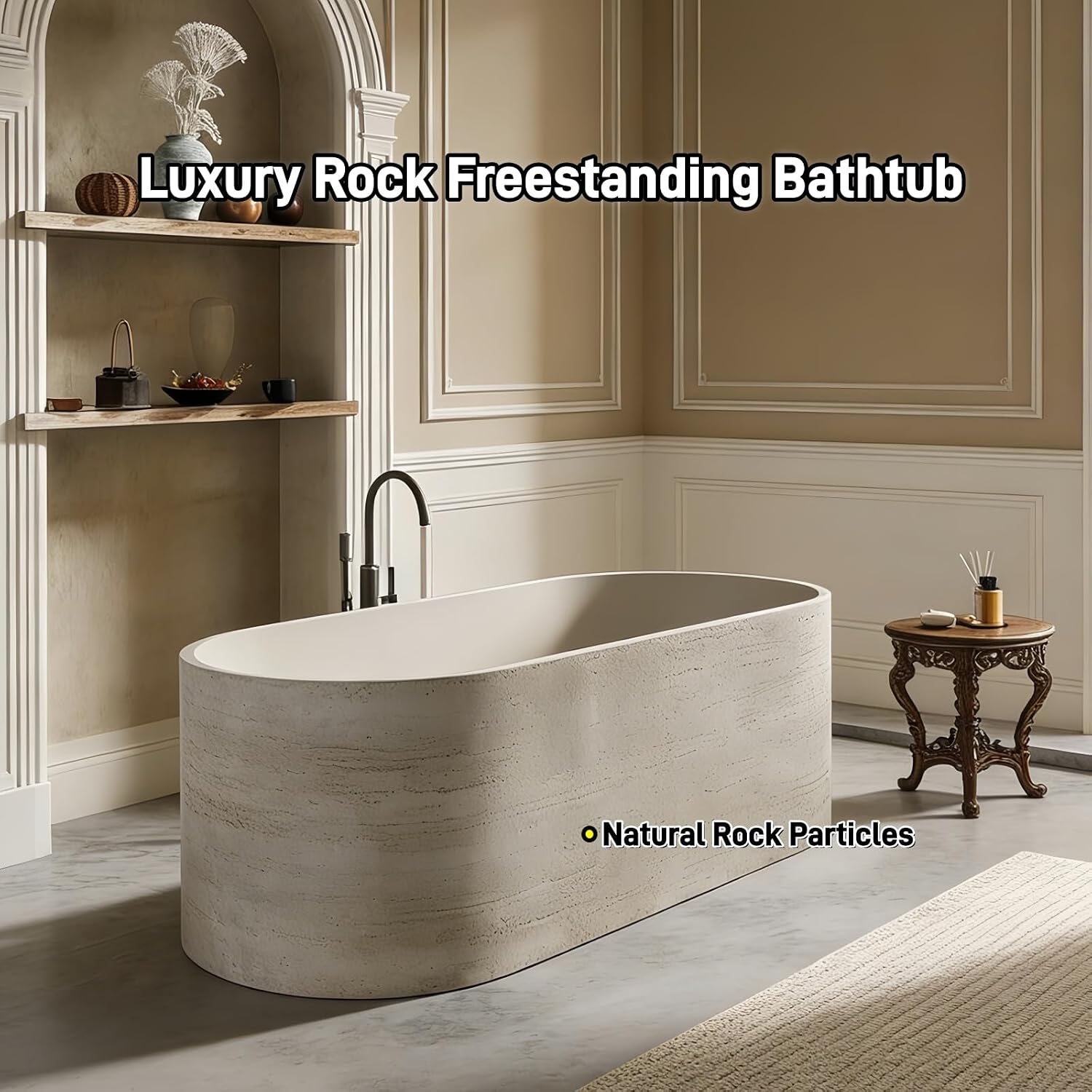 65' Edeyeu Freestanding Bathtub - Solid Surface Soaking Tub, Luxury Deep Soaker Tub, Modern Free Standing Bathtub for Ultimate Relaxation in Spas, Villas & Homes, Beige