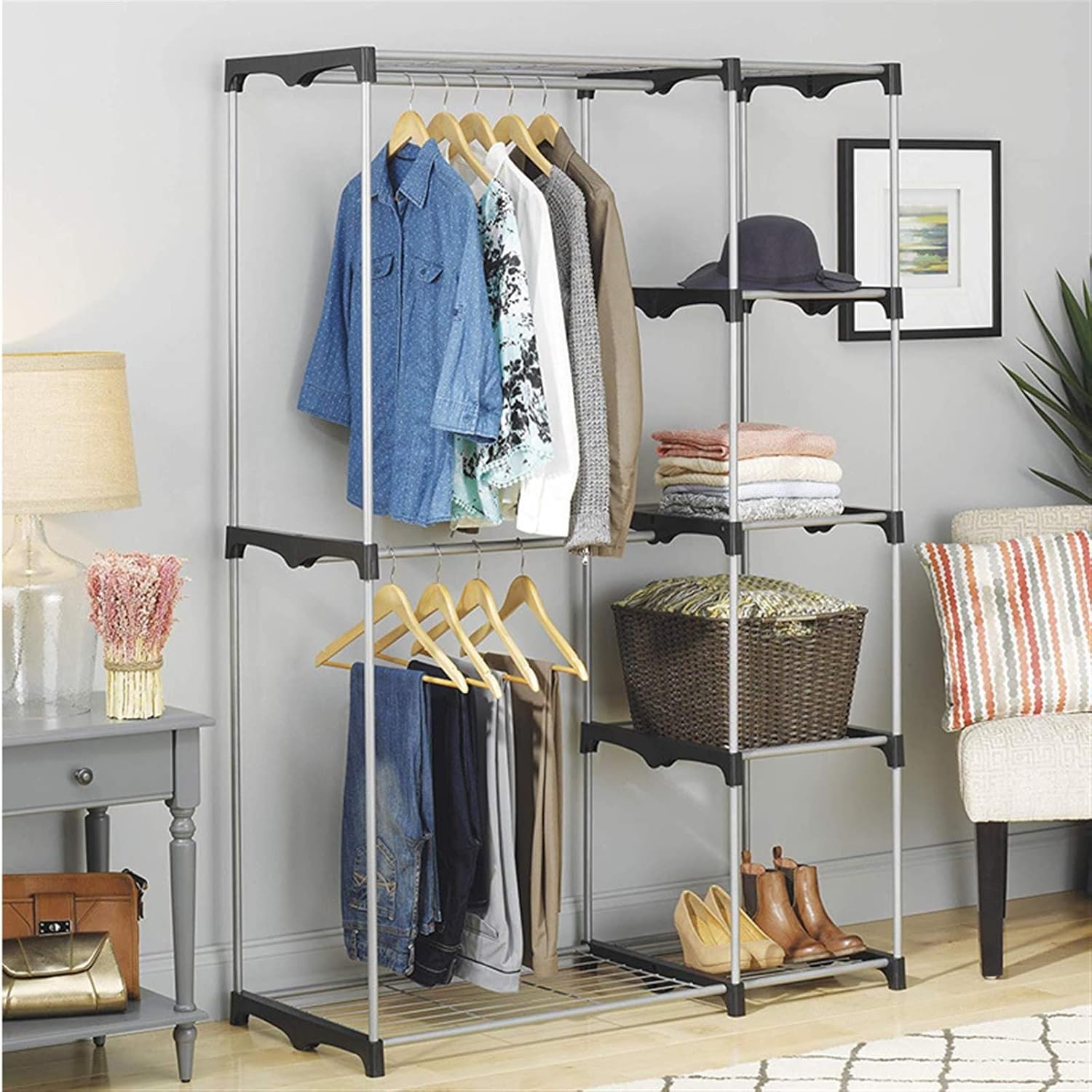 Combined Closet Portable Practical Five-Tier Wardrobe Clothing Garment Rack, Without Cloth Cover Combination Closet