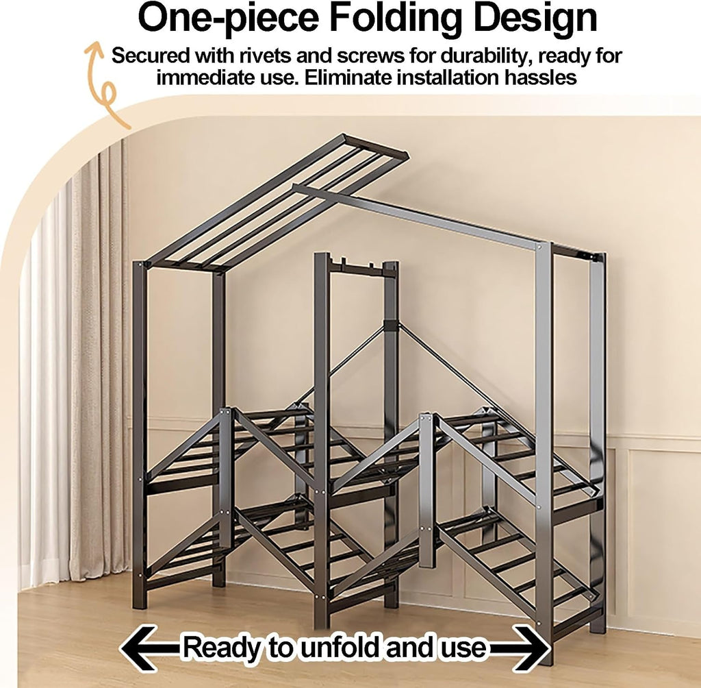 Heavy Duty Foldable Portable Wardrobe Closet With Cover, Portable Closet For Bedroom, Metal Garment Rack Closet, Enclosed Curtain For Hanging Clothes(Grey,66.9inch)
