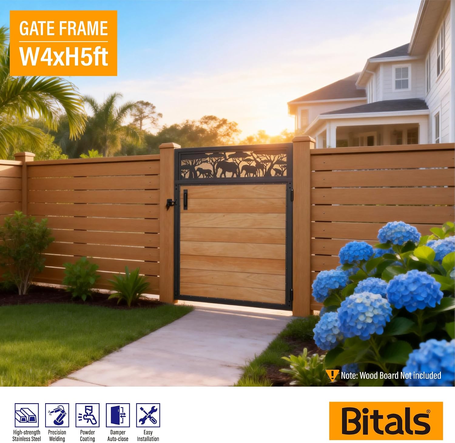 4x5FT Fence Gate Frame Kit 201 Stainless Steel Anti-Sag Heavy Duty Garden Gate Reinforcement Hardware, Left/Right Mount (No Panels Included)(46.78'W x 59.0'H)