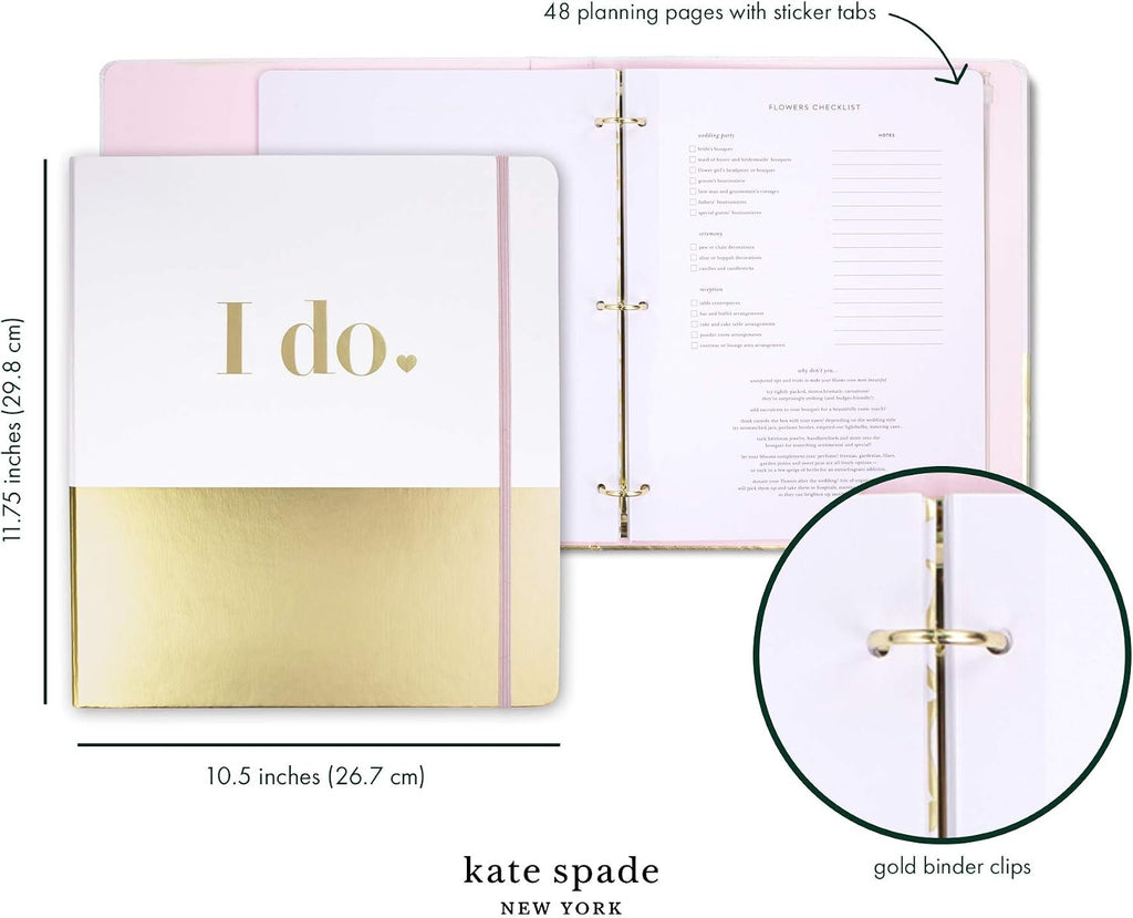 Kate Spade New York Wedding Planning Book and Organizer, Wedding Binder with Pages for To-Do Lists, Notes, Budgeting, Invitations, I Do (Gold Colorblock)