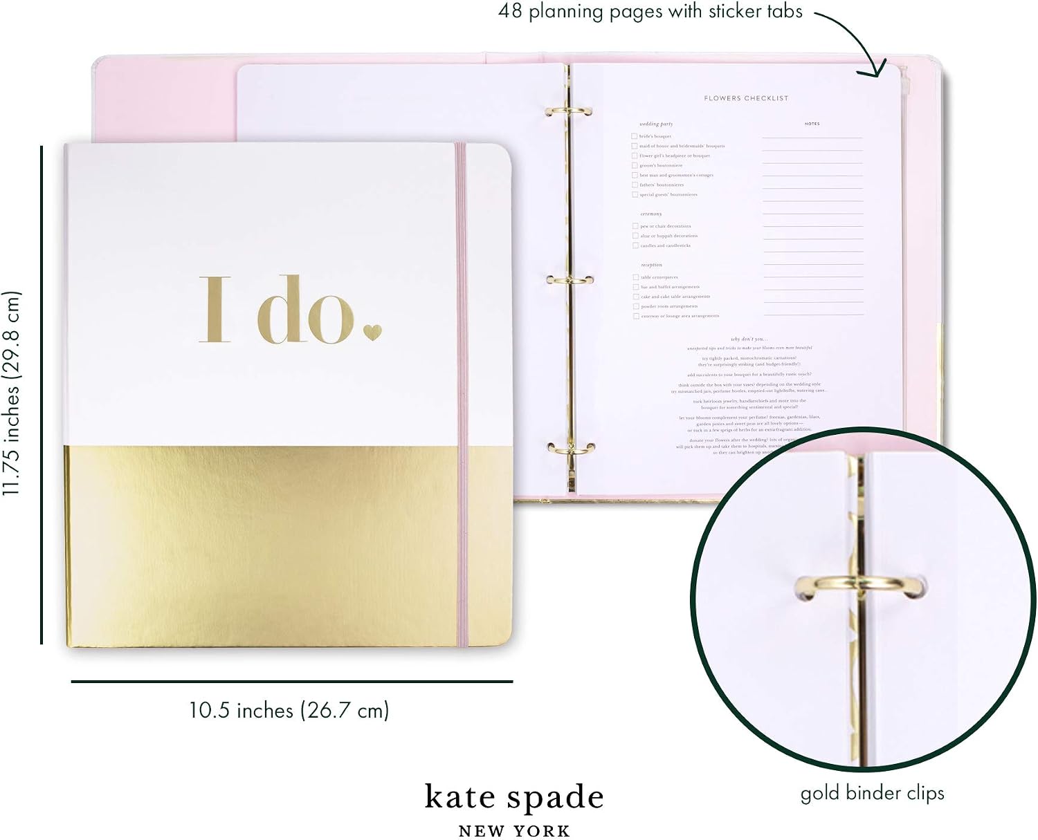 Kate Spade New York Wedding Planning Book and Organizer, Wedding Binder with Pages for To-Do Lists, Notes, Budgeting, Invitations, I Do (Gold Colorblock)