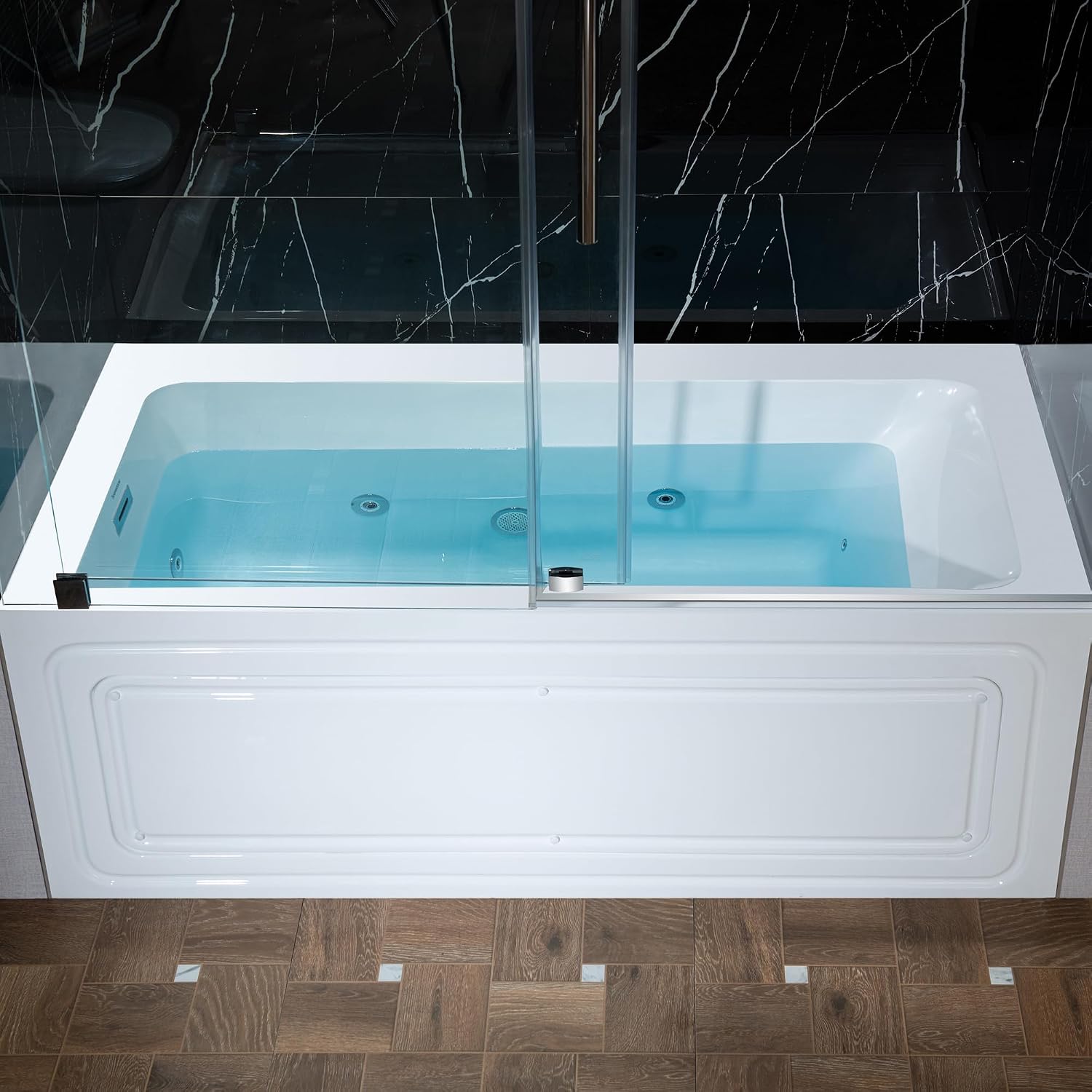 WOODBRIDGE 60' x 30' Alcove Acrylic Rectangular Whirlpool Heated Jetted Tub in White with Left Drain, Polished Chrome Finish, BS428-L-CH01