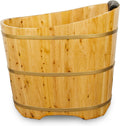 34 Inches Small Handcrafted Free Standing Wooden Bathtub, Portable Deep Soaking Tub for Relaxation, Natural Cedar Wood, Ideal for Home Spas and Bathroom Renovations, Perfect Hot Tub Option