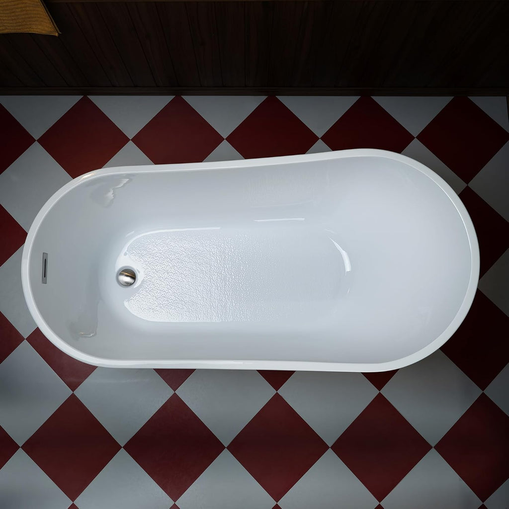 WOODBRIDGE 59' Acrylic Freestanding Bathtub Contemporary Soaking White Tub with Chrome Overflow and Drain,White