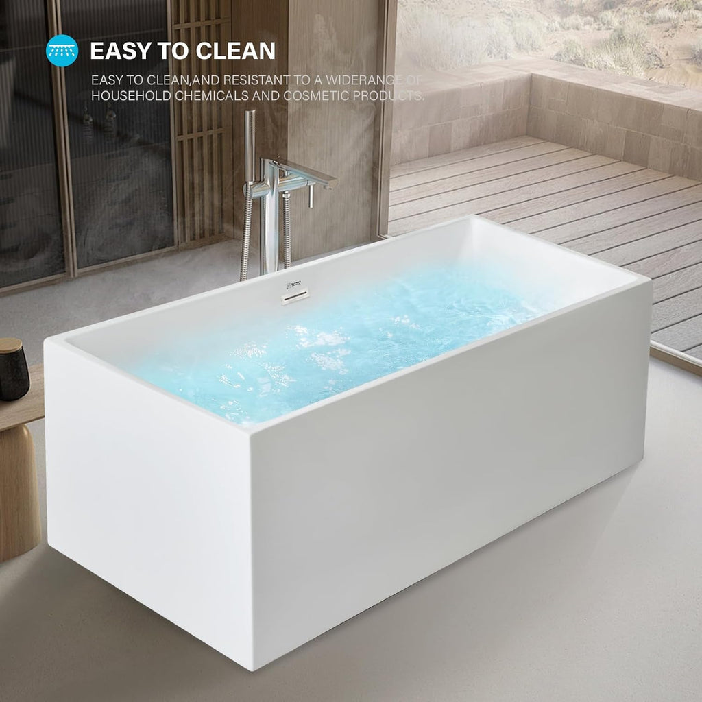 Vanity Art 67 X 32 Inch White Acrylic Freestanding Bathtub | Contemporary Design Soaking Tub with Pop-up Drain Overflow Included, UPC Certified VA6813B-L-BN