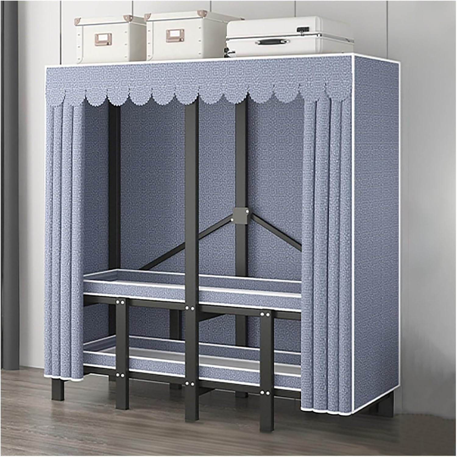 Heavy Duty Portable Wardrobe Closet With Cover, Covered Clothing Coat Storage Organizer For Hanging Clothes, Garment Rack With Hanging Rods(Blue1,130cm/51.2inch)
