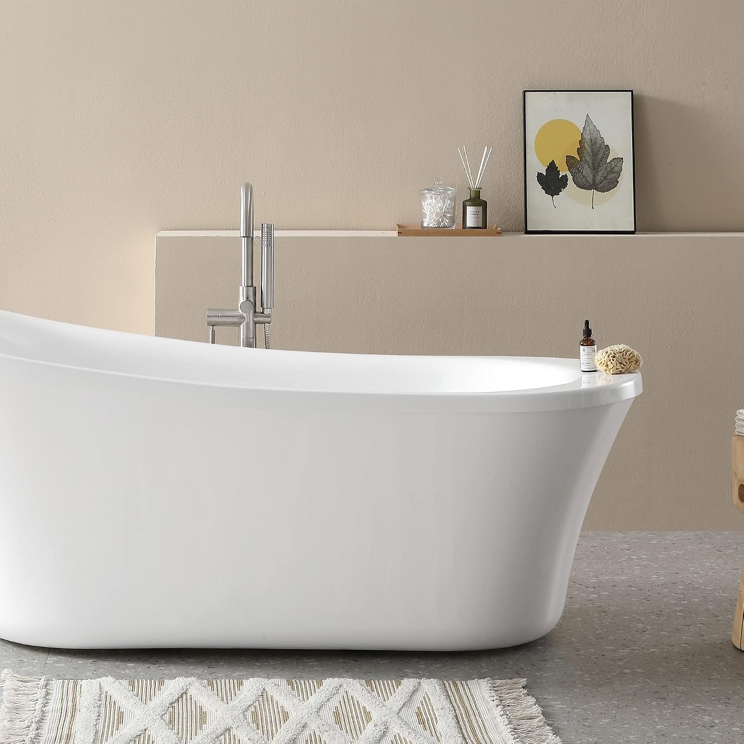 OVE Decors Skylar 34.25-in W x 71-in L Gloss White Acrylic Oval In Rectangle Front Center Drain