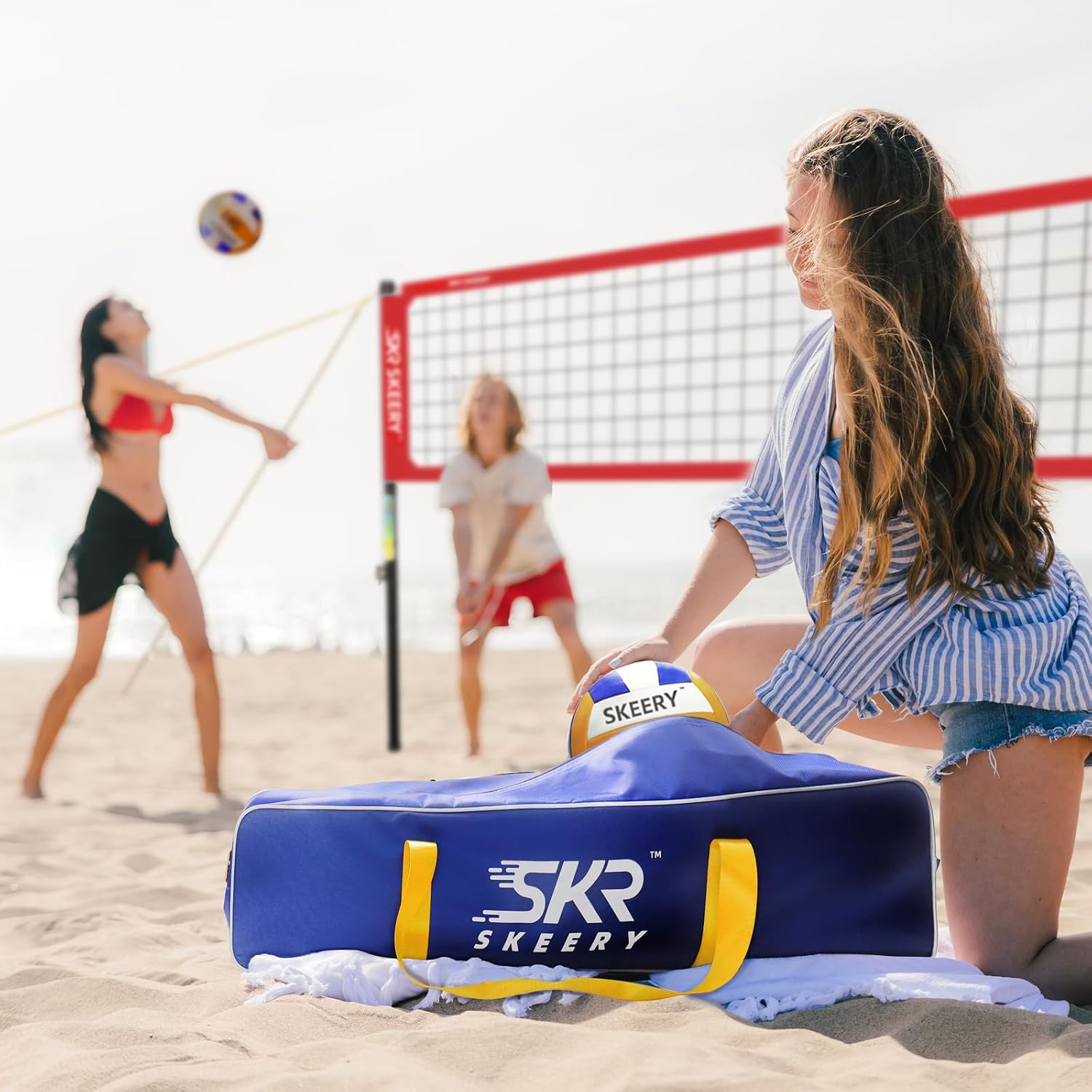 SKEERY Outdoor Heavy Duty Volleyball Net Set, Anti-Sag Design, Adjustable Aluminum Poles, Portable Volleyball Net for Backyard,Grass and Beach