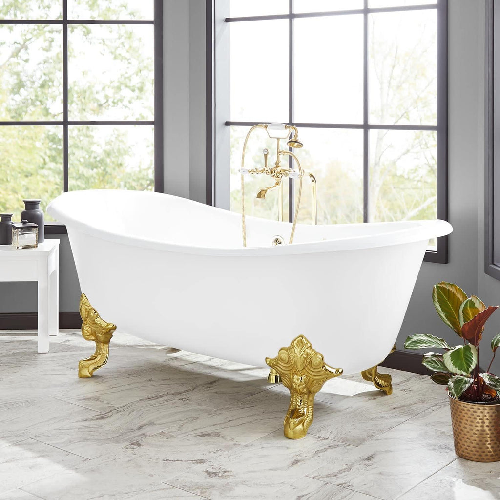 Signature Hardware 312541 Lena 72' Cast Iron Soaking Clawfoot Tub with Pre-Drilled Overflow Hole