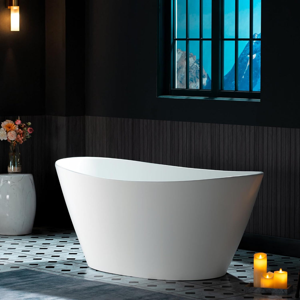 WOODBRIDGE 59 in. x 33.5 in. Stone Resin Luxury Contemporary Solid Surface Freestanding Bathtub in Matte White