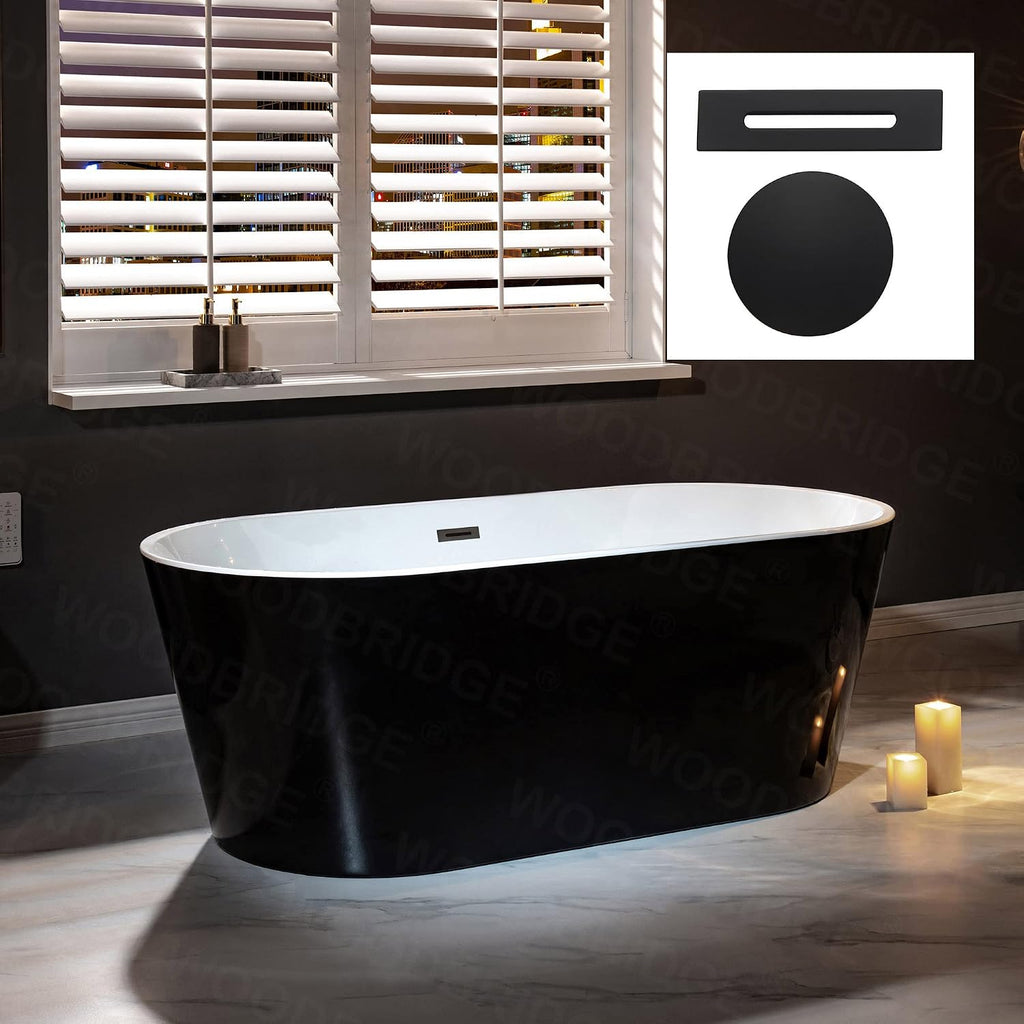 WOODBRIDGE 67' Acrylic Freestanding Bathtub Contemporary Soaking Tub, Black Acrylic(Matte Black Drain/Overflow),BTA1813-MB