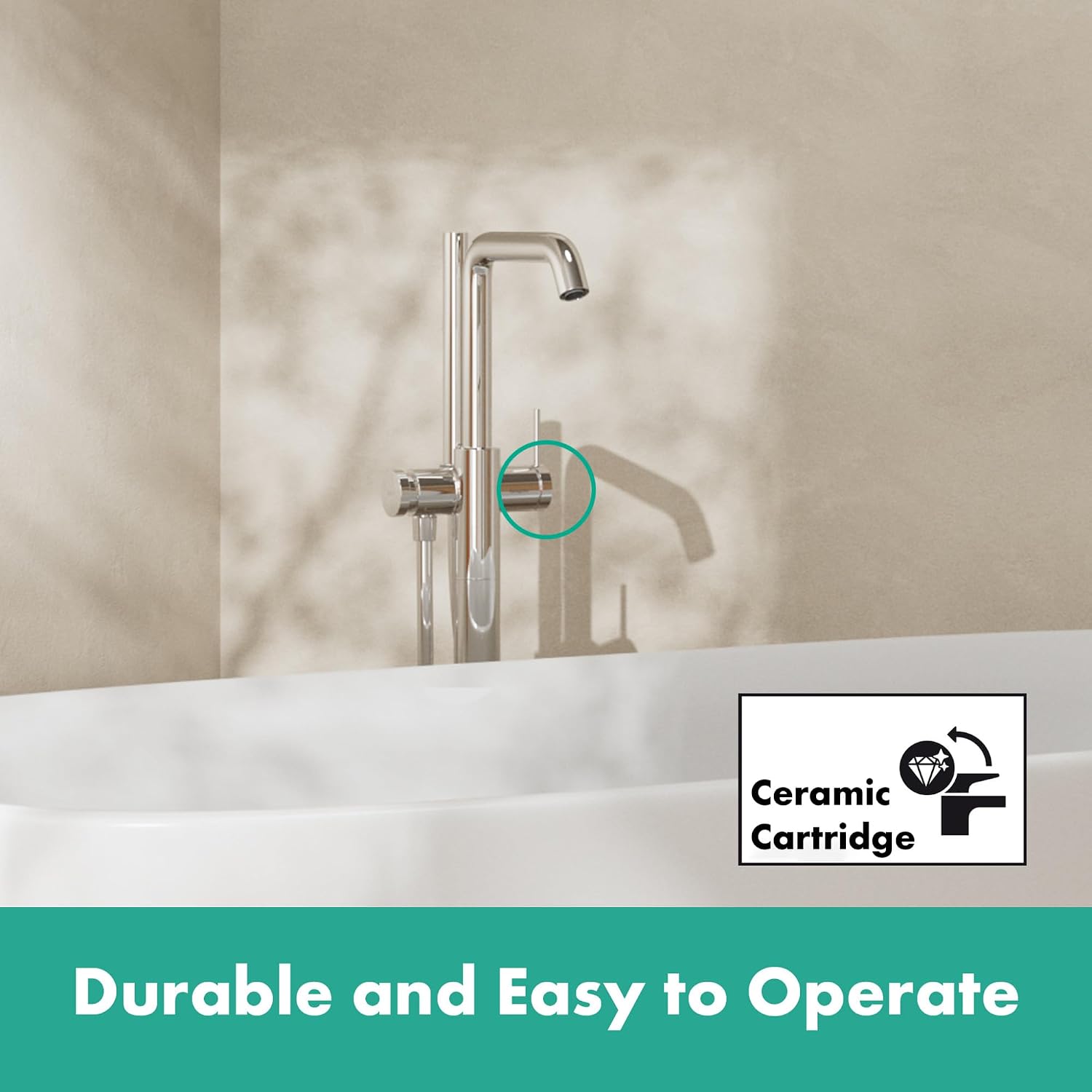 hansgrohe Tecturis S 1-Handle 39-inch Tall Freestanding Bathtub Faucet with Handshower in Chrome, 73440001