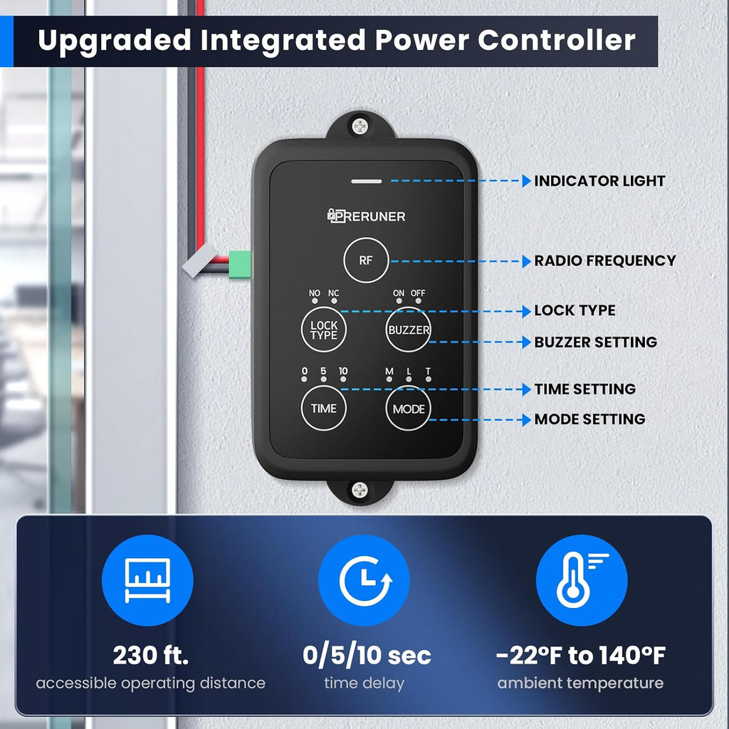 𝙐𝙥𝙜𝙧𝙖𝙙𝙚 Double 600lbs/280kg Electromagnetic Door Lock Access Control, 600lbs×2 Electric Door Magnetic Lock Kit System with 2 Remote Control、Integrated Power Box