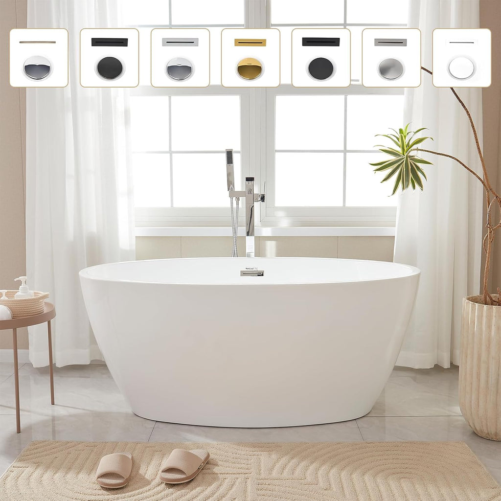 Vanity Art 69' X 40' Freestanding Bathtub | Home Improvement Bathtubs with Contemporary Design for Soaking and Bathing, Overflow and Pop-up Drain with UPC Certified, Acrylic, VA6834-L-TG