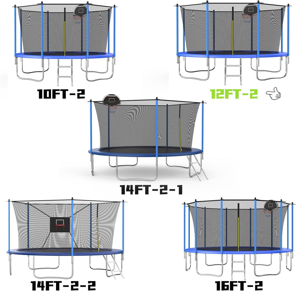 Tranpoline 10FT 12FT 14FT 16FT Tranpoline for Kids with Safety Enclosure Net Recreational Tranpoline for Adults ASTM Approval Backyard Outdoor Tranpoline with Basketball Hoop