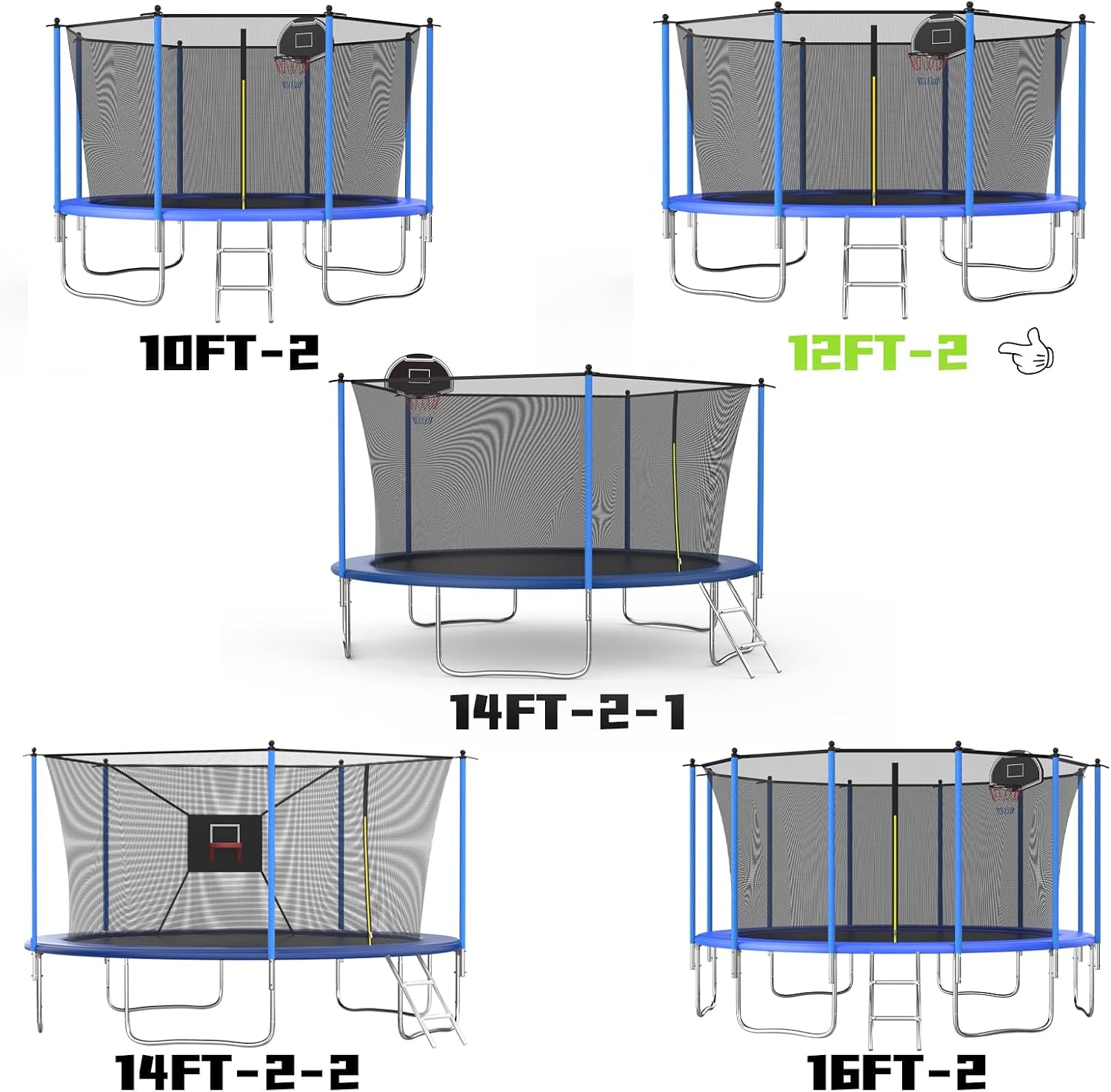 Tranpoline 10FT 12FT 14FT 16FT Tranpoline for Kids with Safety Enclosure Net Recreational Tranpoline for Adults ASTM Approval Backyard Outdoor Tranpoline with Basketball Hoop