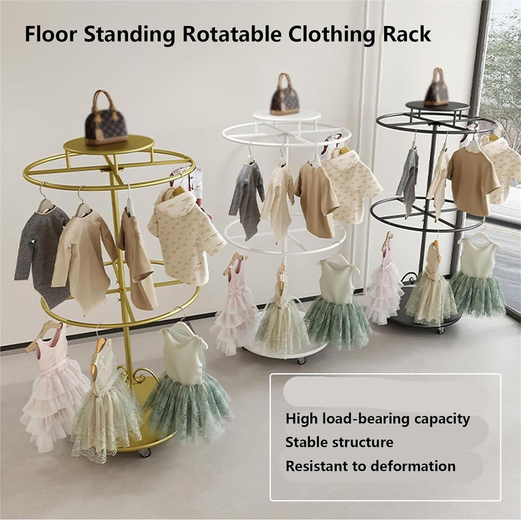Rolling Metal Garment Rack, Round, Floor Standing Clothing Stand, Clothes Retail Display Shelf, for Bedroom Boutique Commercial Shop Laundry Room, 23.6 * 59in(Black)