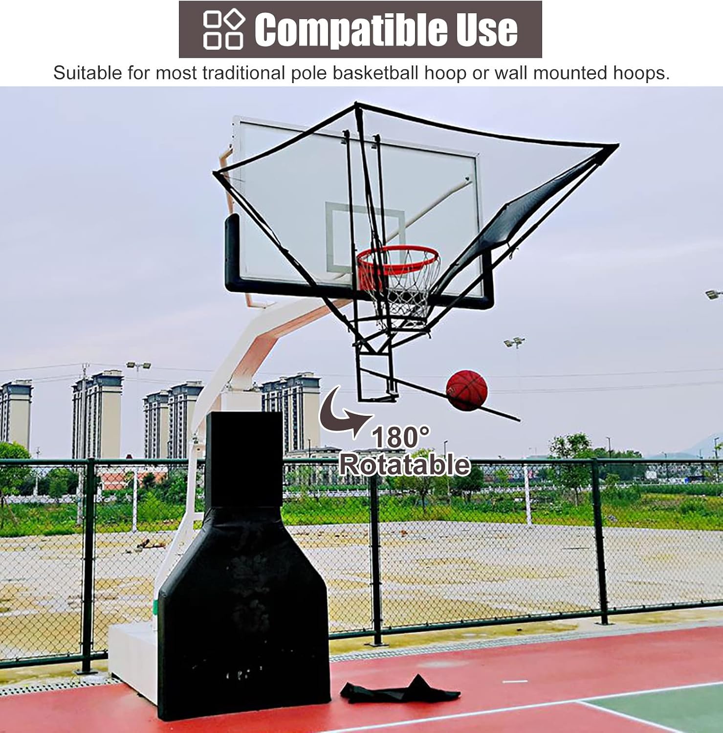 Basketball Shot Returner Hanging Basketball Return Attachment for Hoop, Metal Basketball Shot Returner Net
