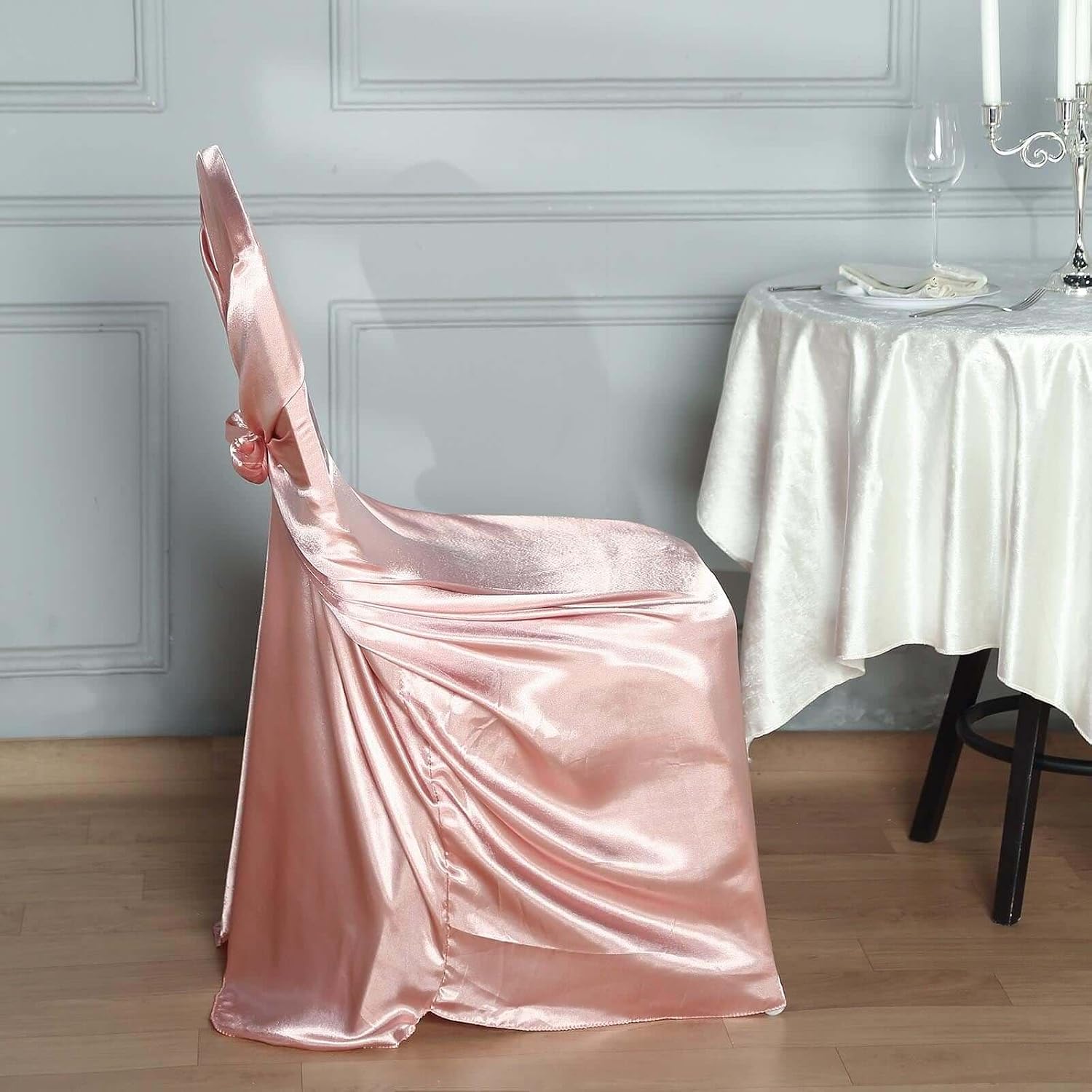 Tableclothsfactory Dusty Rose Silky Satin Universal Chair Covers Fits All Type of Chairs Event Dinning Slipcover for Wedding Party Banquet